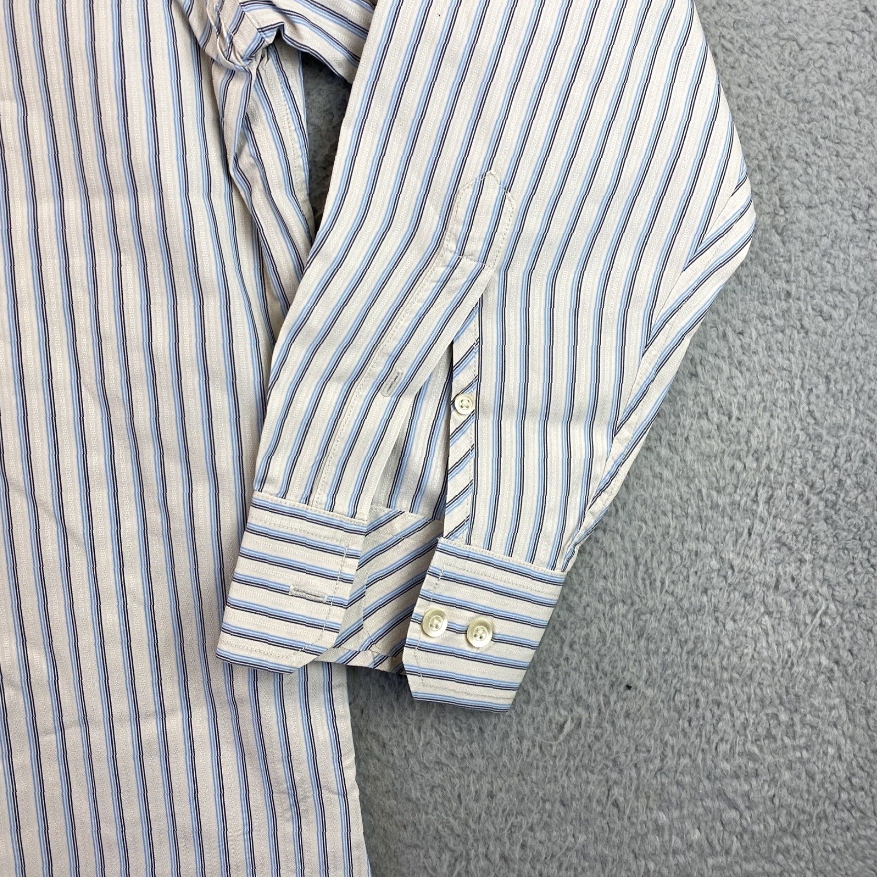 Banana Republic Banana Republic Dress Shirt Men L Cotton Beige Striped/87-56 Standard Cuff Point Collar, Classic Fit, 100% Cotton, Regular, Long Sleeve Size 42R - 3 Thumbnail