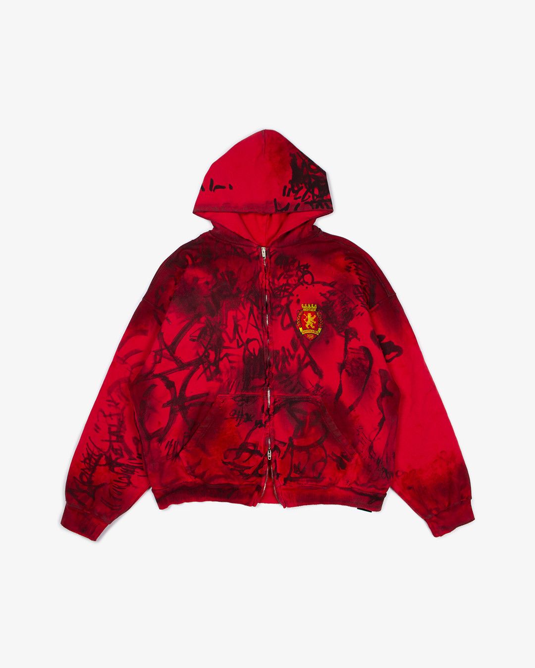 image of Balenciaga Red Grafitti Hoodie, Men's (Size Medium)
