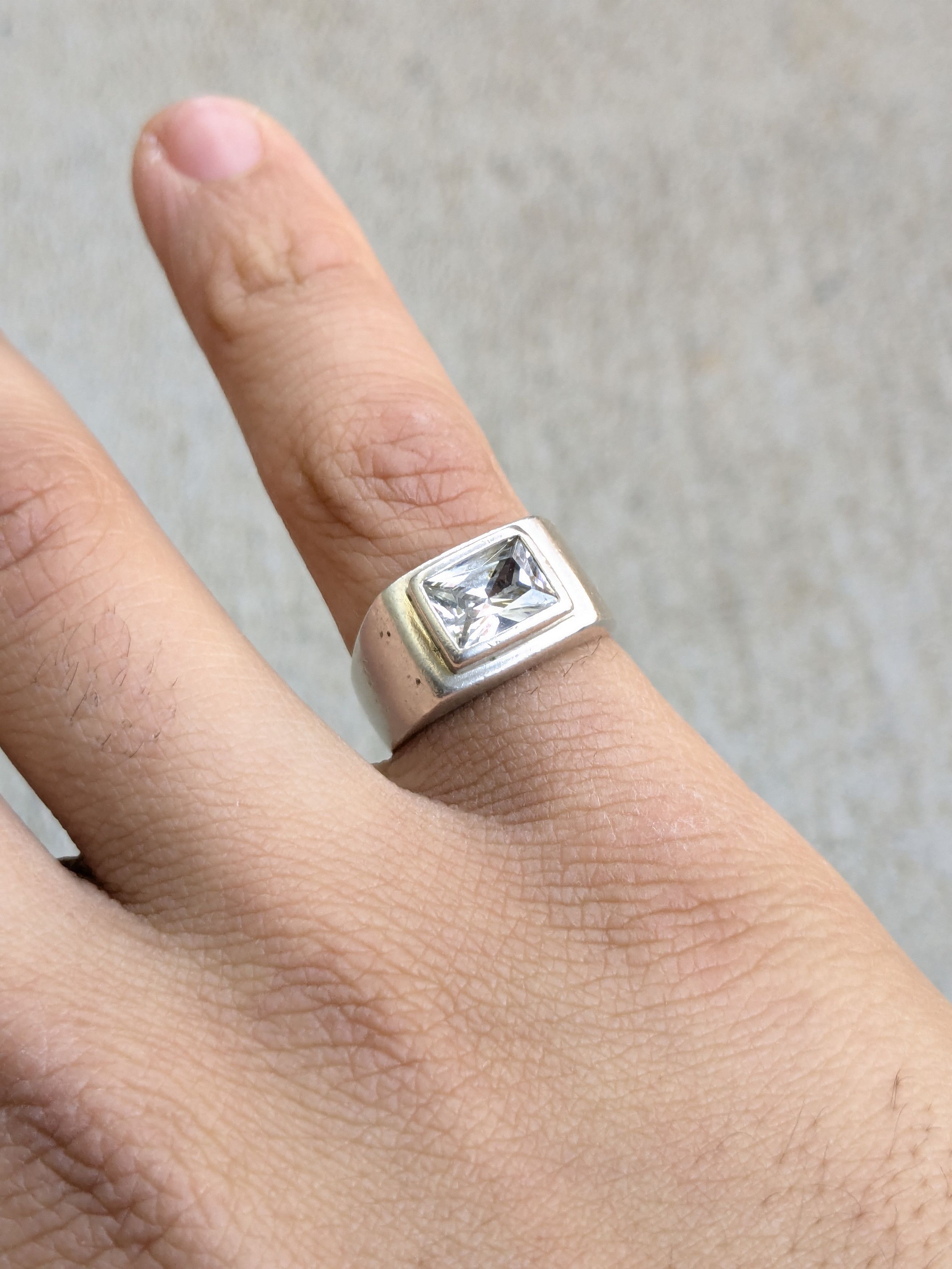 Jewelry Vintage Sterling Silver Ring 7 CZ Rectangle Abstract Modern Size ONE SIZE - 9 Thumbnail