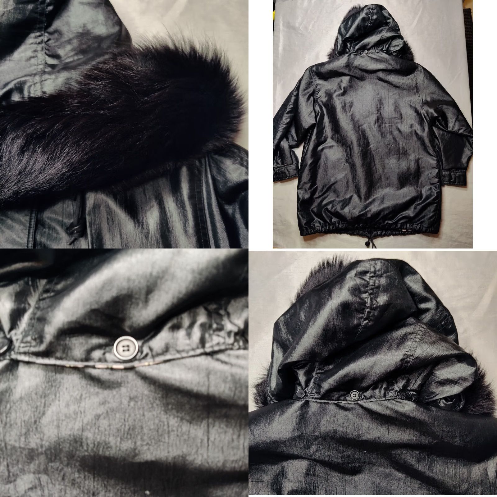 Vintage VTG J.G. HOOK Women 4 Fox Fur Trim Black Full Zip Lined Removable Hooded Jacket Size L / US 10 / IT 46 - 10 Thumbnail