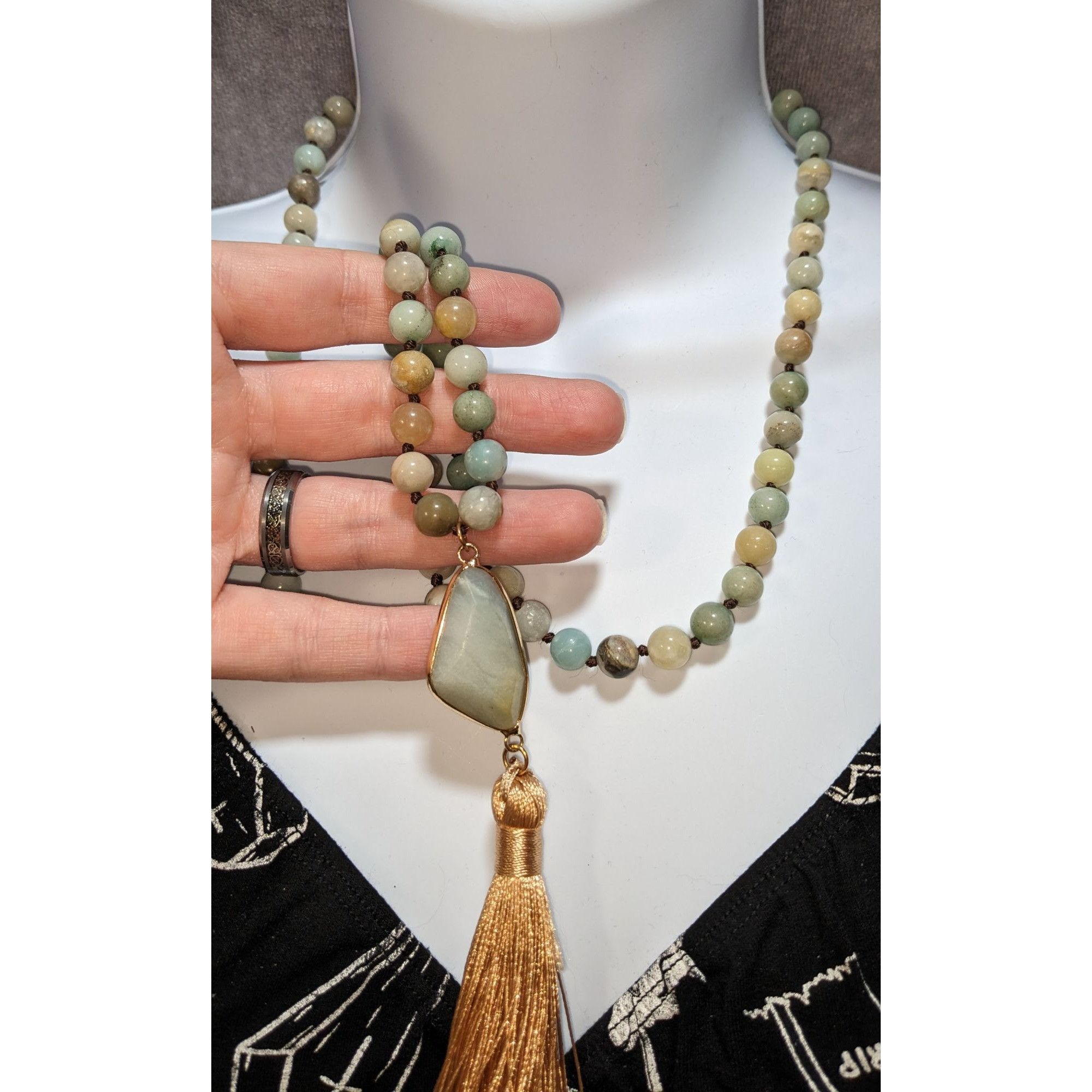 dylan Dylan Bohemian Amazonite Beaded Necklace With Gold Tassel Pe Size ONE SIZE - 5 Thumbnail