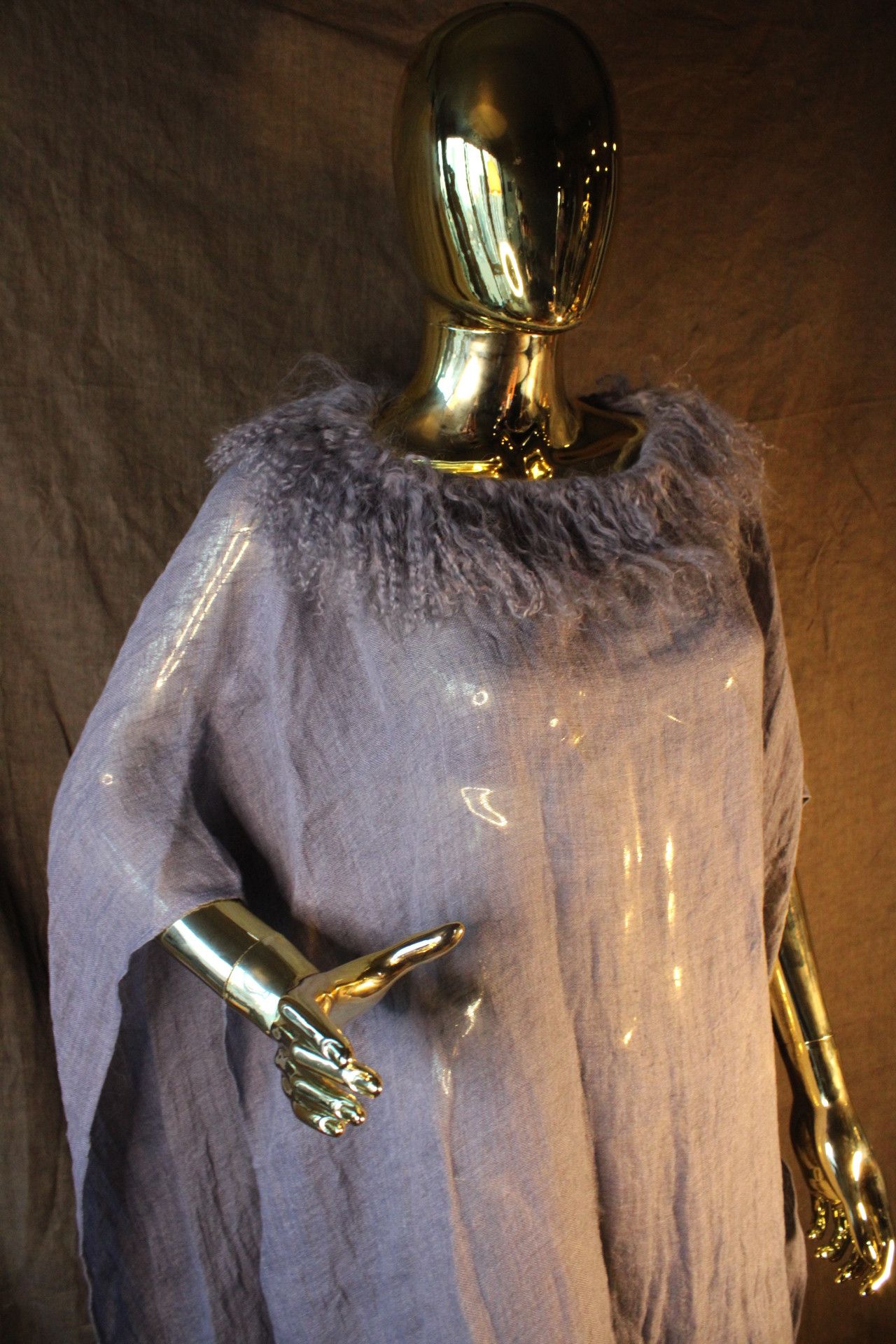 Other Gray linen poncho Real Mongolian fur collar Size US XS / EU 42 / 0 - 7 Thumbnail