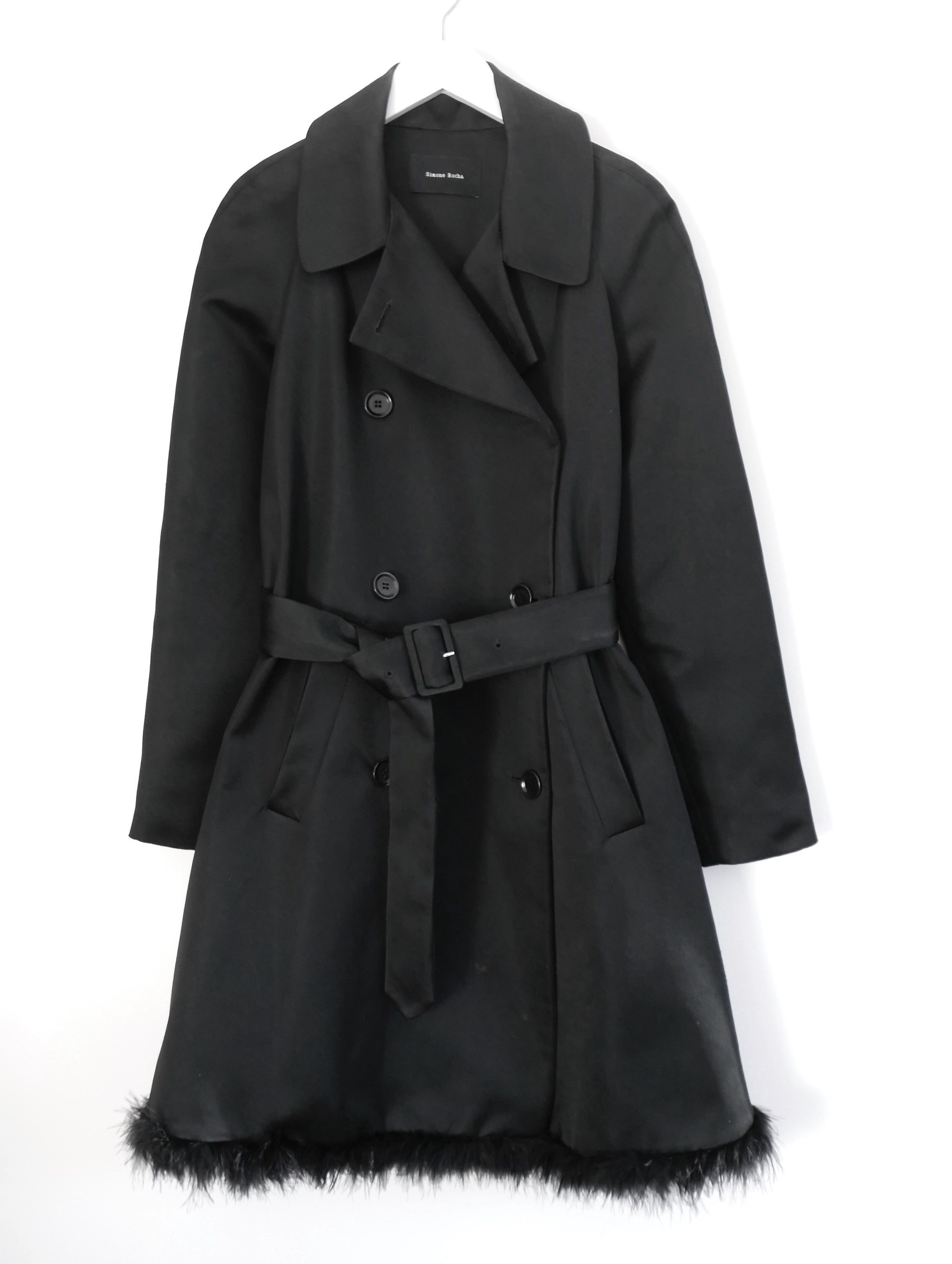 image of Simone Rocha Silk Feather Trim Coat in Black, Women's (Size XS)