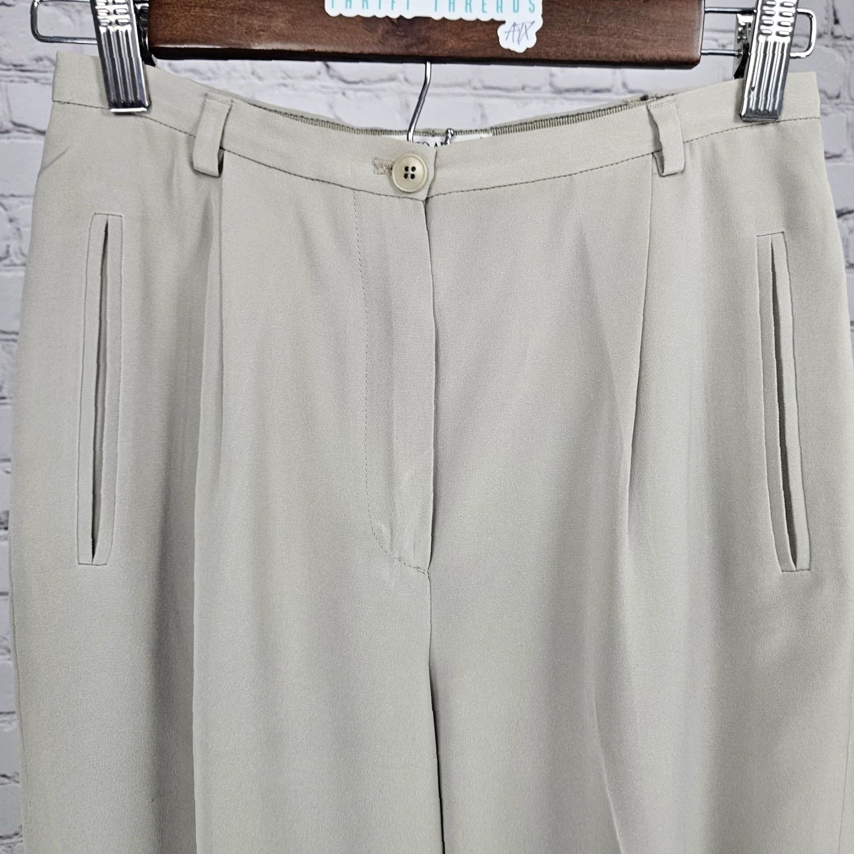 VINTAGE ARMANI Dress Pants Women 24 in 28 in Beige Silk Blend Lined Pockets 90s Italy 4