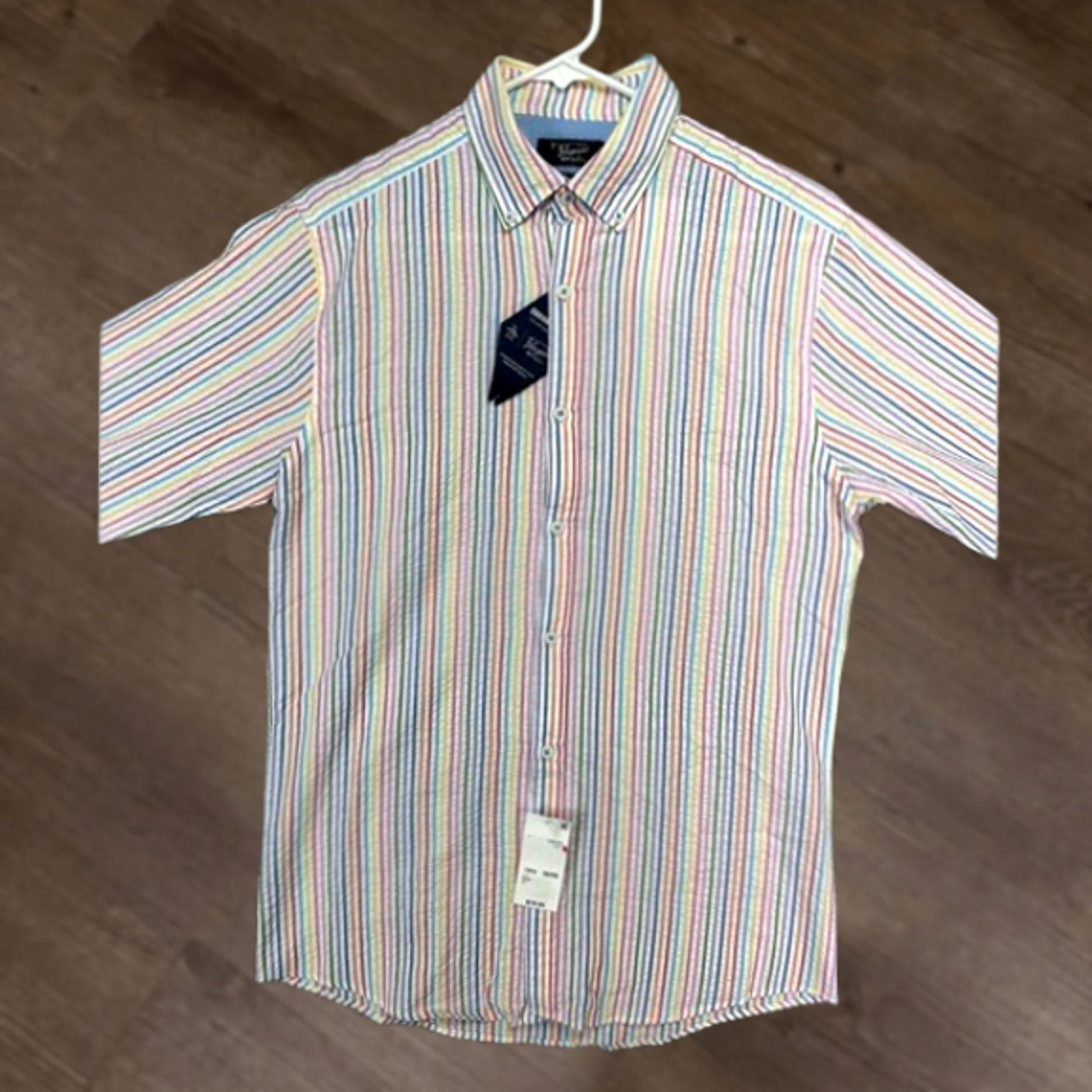 Vintage Penguin by Munsingwear Shirt Mens Small 14.5 Slim Dress Blue Striped Cotton Polyester Button-Down 32-33 Heritage Size 40R - 1 Thumbnail
