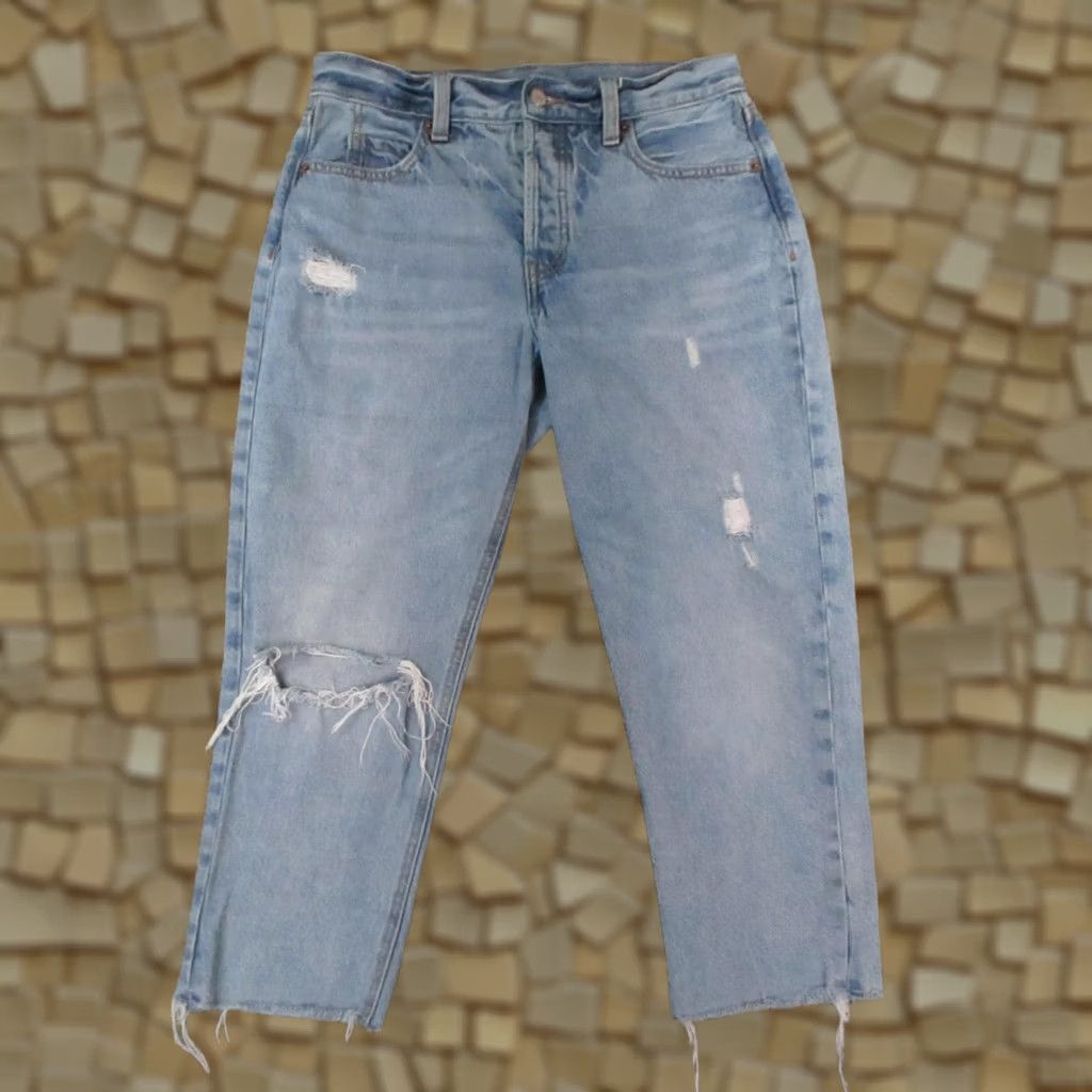 Old Navy Old Navy Jeans Womens 6 Blue High Rise Slouchy Straight Distressed Crop 29x24 Size 28" / US 6 / IT 42 - 1 Thumbnail