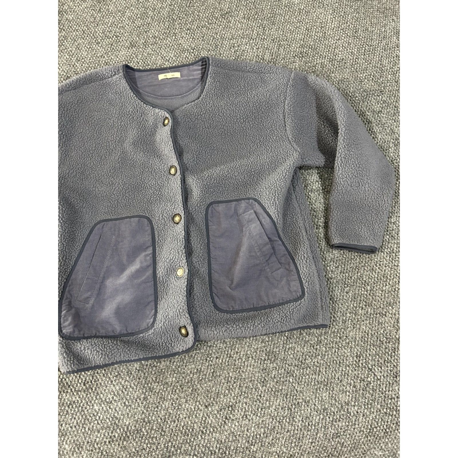 Madewell Madewell Jacket Womens Medium Blue Sherpa Fleece Snap Front Patch Pockets Coat Size M / US 6-8 / IT 42-44 - 3 Thumbnail