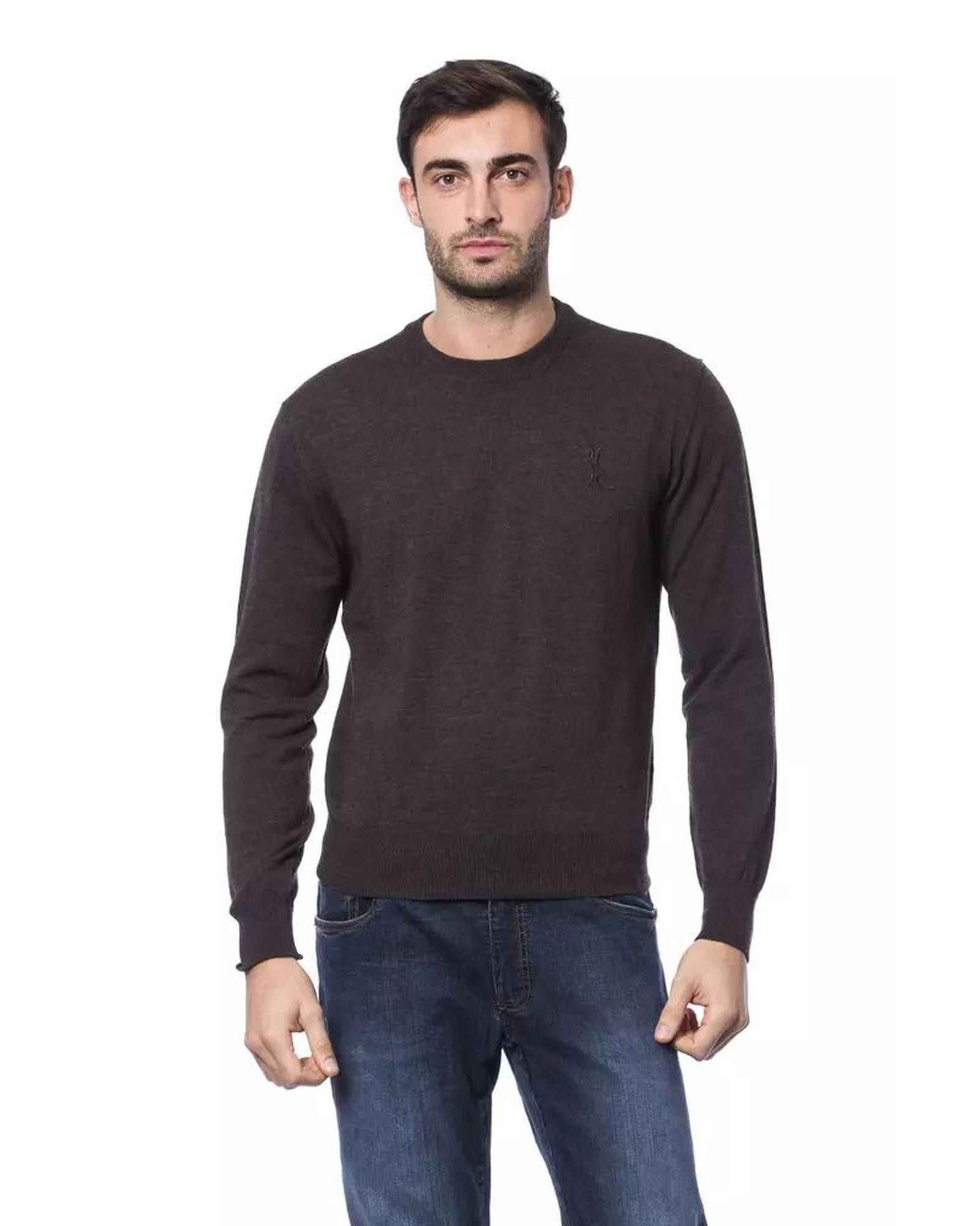 image of Billionaire Couture Embroidered Crew Neck Sweater In Merino Wool in Brown, Men's (Size XL)