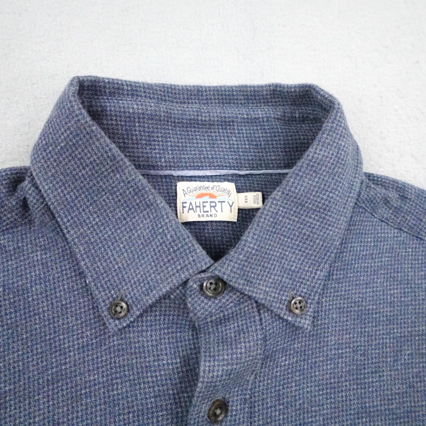 Faherty VINTAGE Faherty Shirt Mens Medium Blue Check Houndstooth Knit Flannel Button-Up Comfort Shirt Mens Size US M / EU 48-50 / 2 - 2 Thumbnail