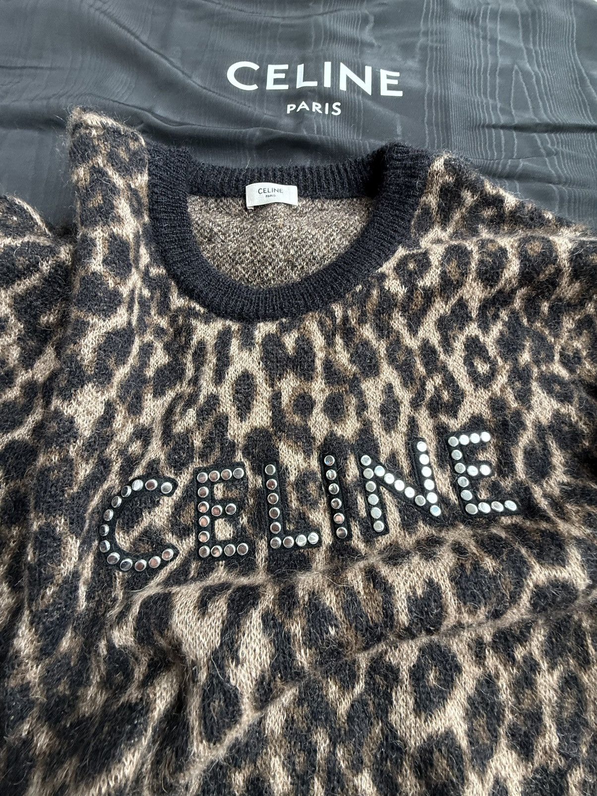 Celine FW22 Celine studded logo sweater Hedi Slimane grail leopard Size US M / EU 48-50 / 2 - 14 Thumbnail