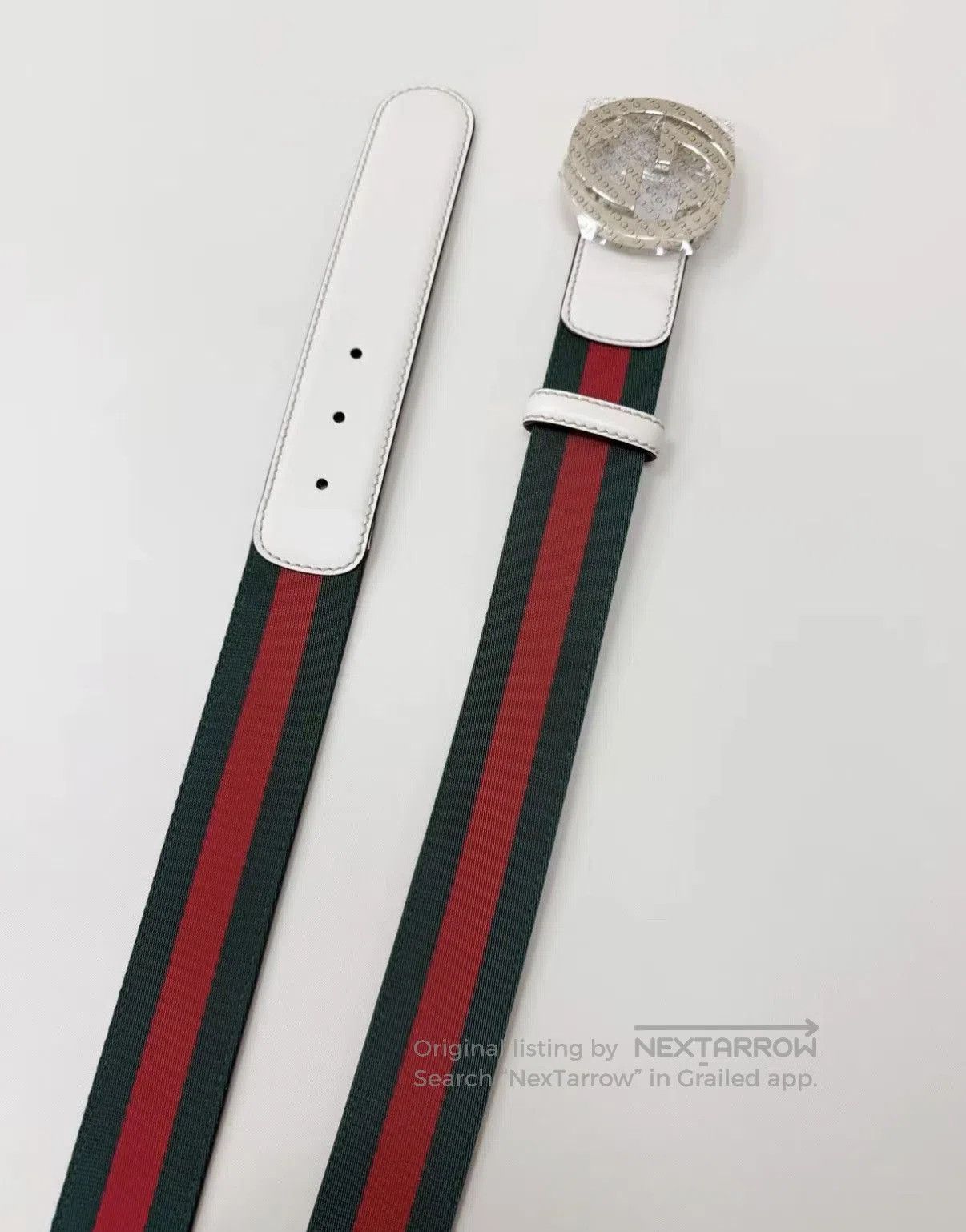 Gucci Green Striped Belt with Silver Buckle. Size ONE SIZE - 3 Thumbnail