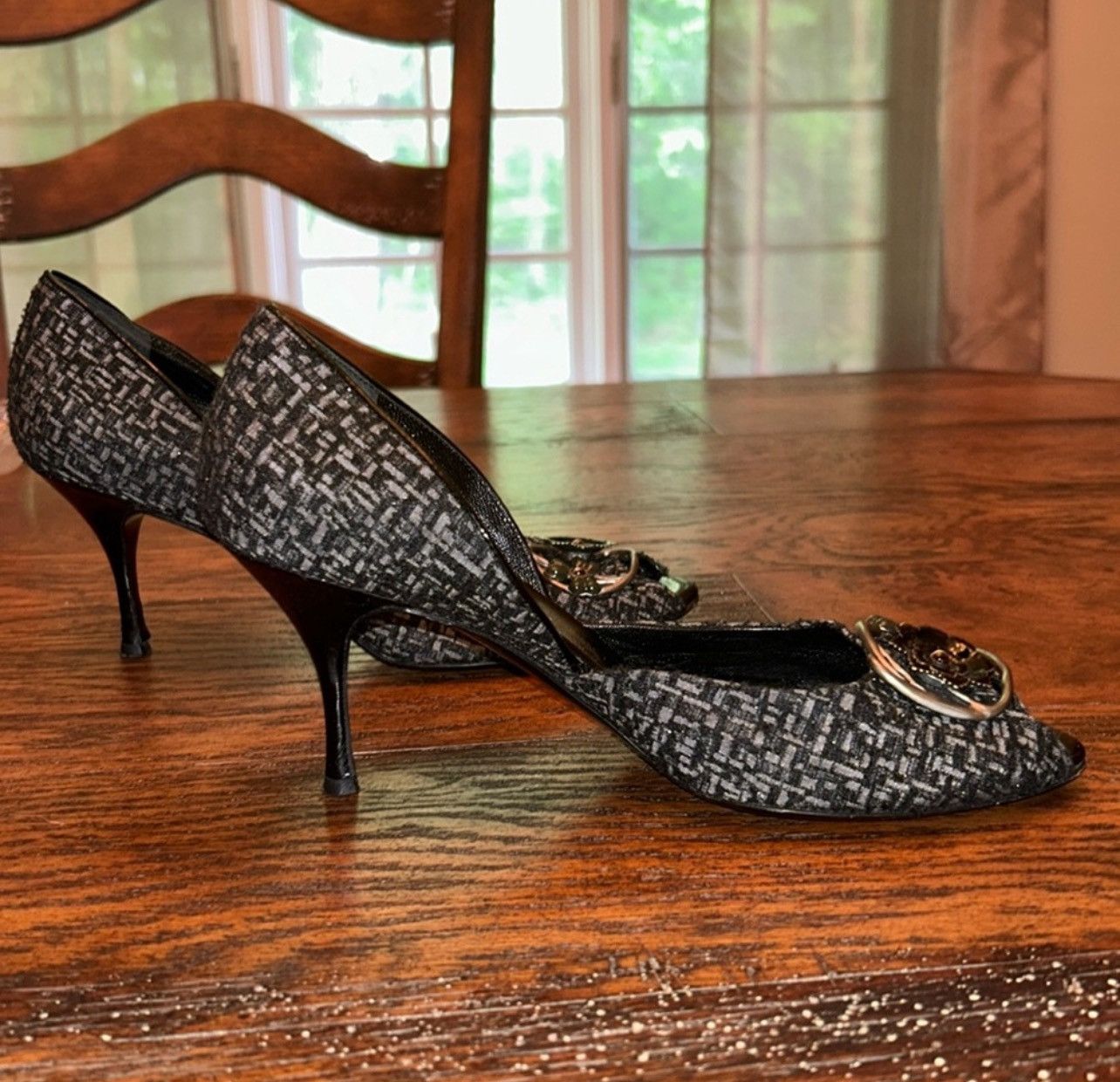 Salvatore Ferragamo × Vintage Salvatore Ferragamo Tweed Floral Designed Vintage Heels Size US 7 / IT 37 - 3 Thumbnail