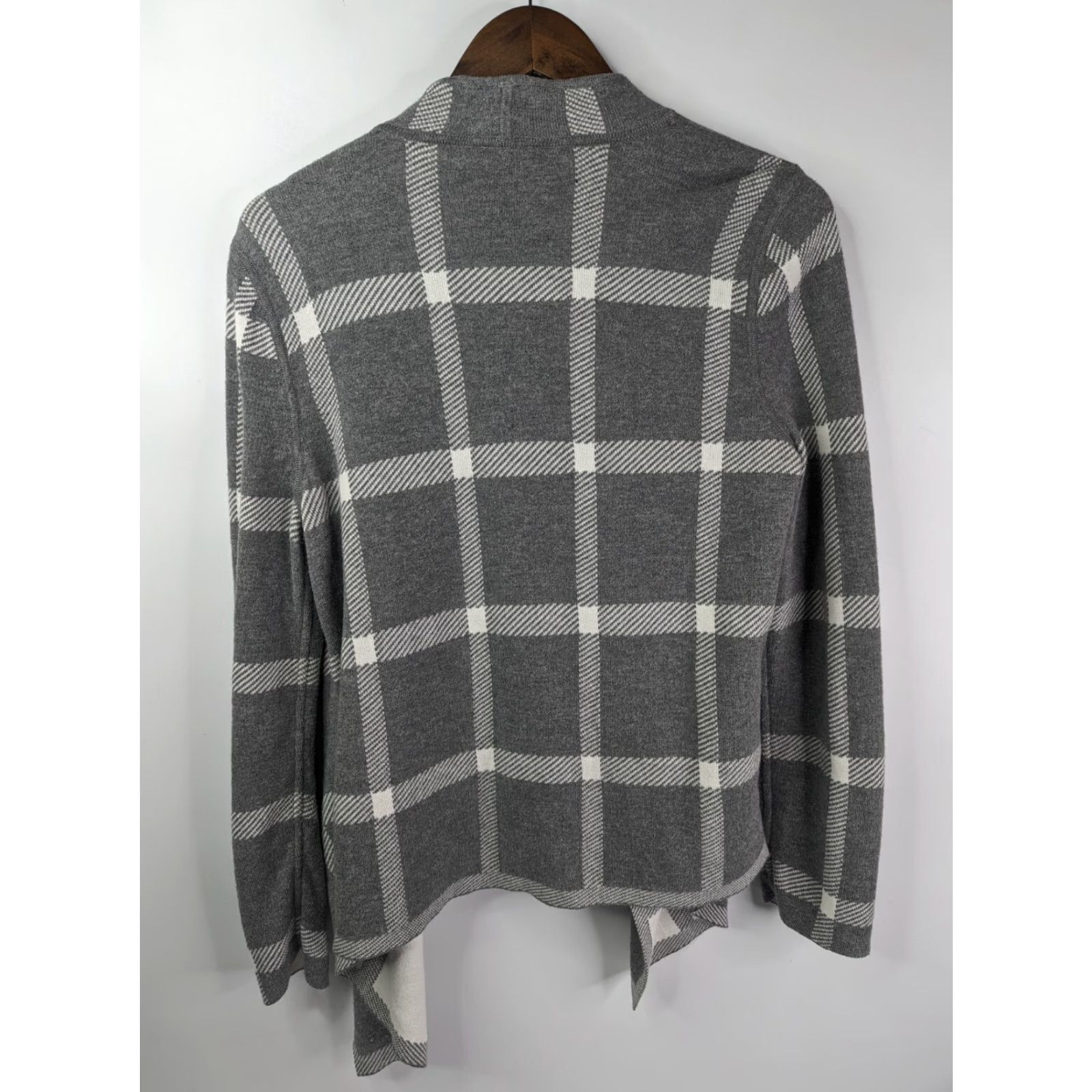 Vintage VINTAGE Chico’s Reversible Windowpane-Print Drape Open Cardigan Size 1 Grey 570244415 Size M / US 6-8 / IT 42-44 - 3 Thumbnail