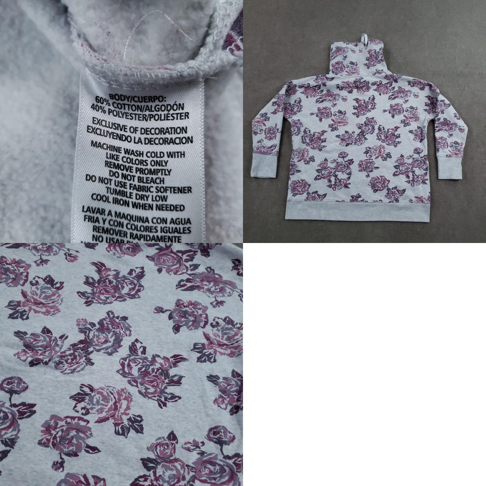 Calvin Klein Calvin Klein Sweatshirt Womens Large Gray Floral Rose Cowl Neck Logo Pullover Size L / US 10 / IT 46 - 8 Thumbnail