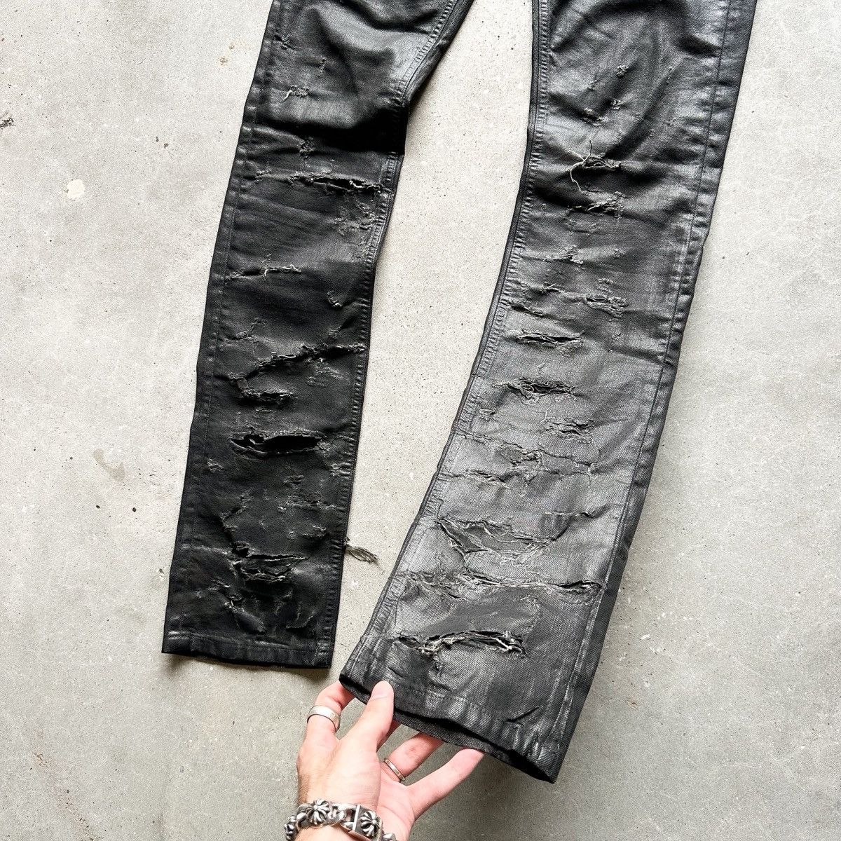Dior Homme Runway SS04 “Strip” Waxed Destroyed Denim - toestory.in