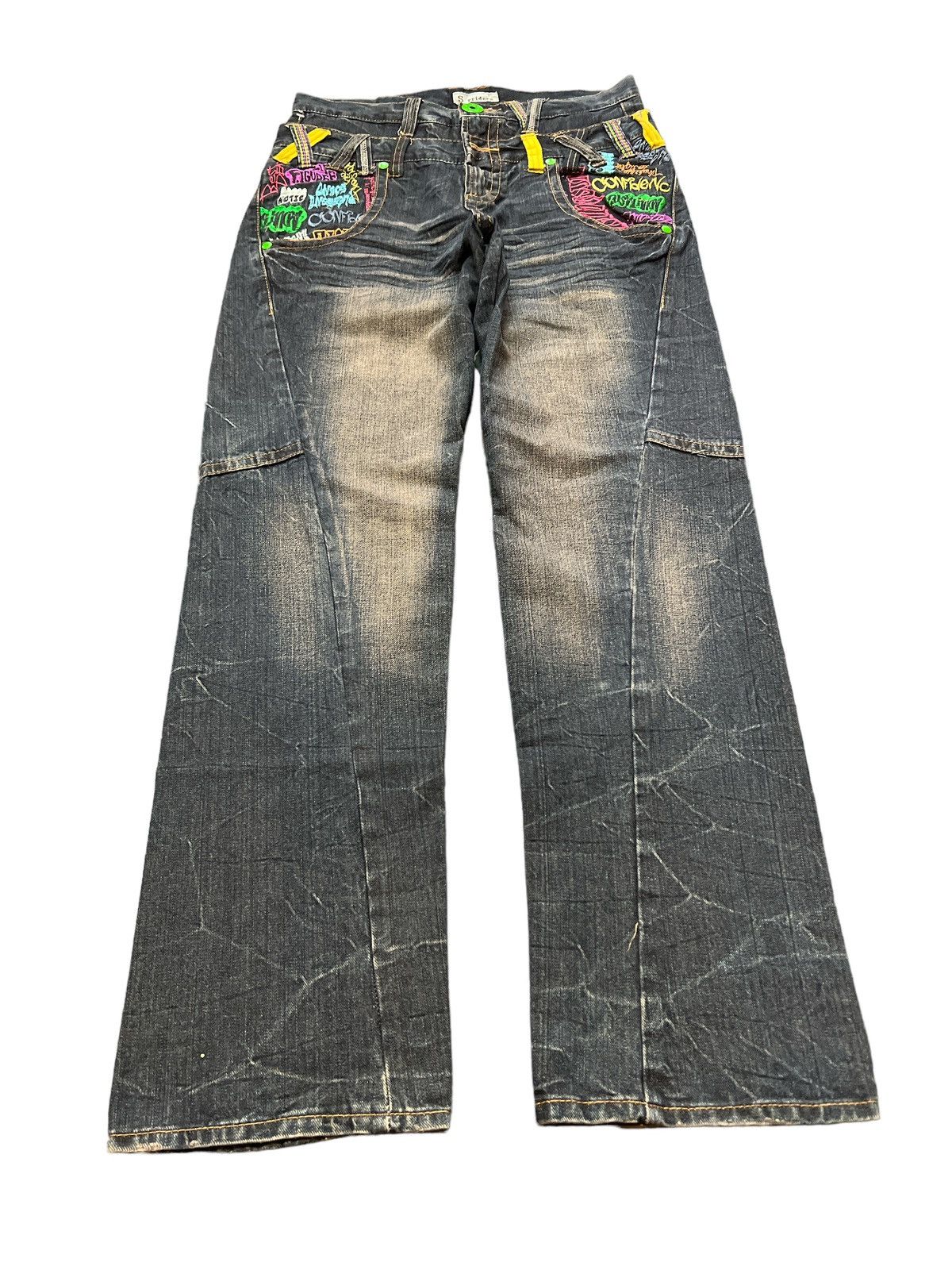 Japanese Brand × Vintage DOUBLE WAIST💥SORRIDERE EMBROIDERED DISTRESSED DENIM PANT Size US 30 / EU 46 - 4 Thumbnail