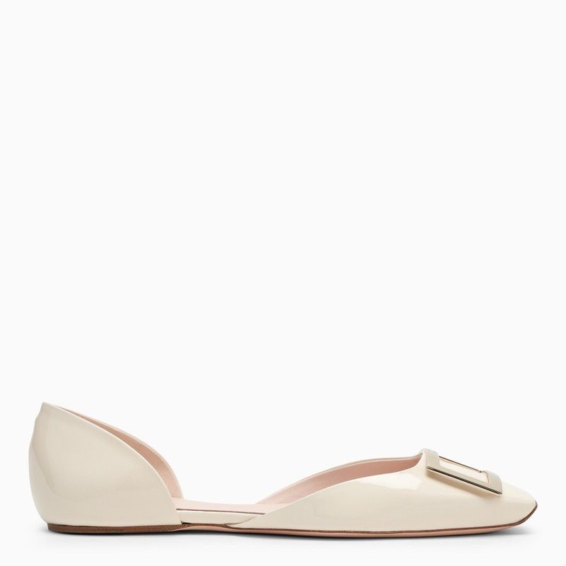image of Roger Vivier Trompette Cirã¨ Colour Patent Leather Ballerina Shoes in White, Women's (Size 10)