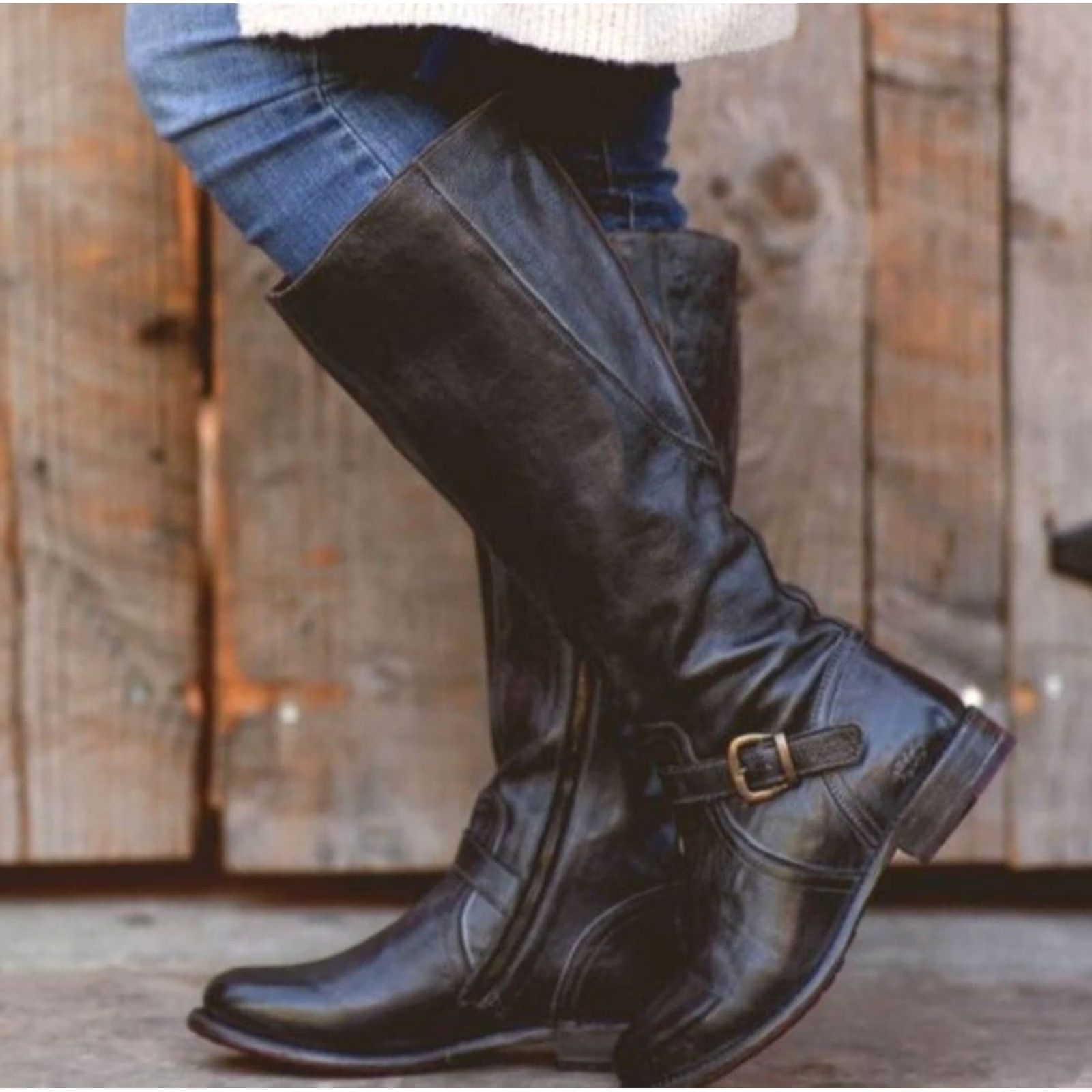Bed Stu Bed Stu Glaye Tall Boots Black Rustic Extendable Calf Full Zip Women's US 8.5 Boots Size US 9 / IT 39 - 2 Thumbnail