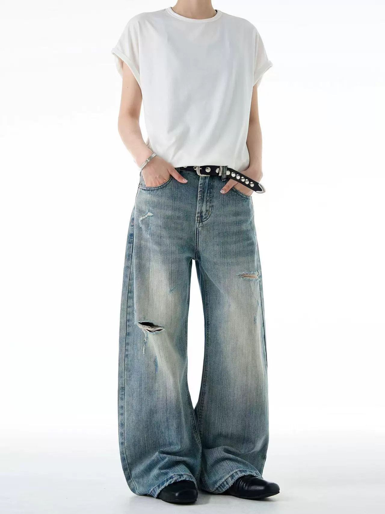 Vintage American retro distressed men's loose wide-leg ripped jeans Size US 32 / EU 48 - 2 Thumbnail