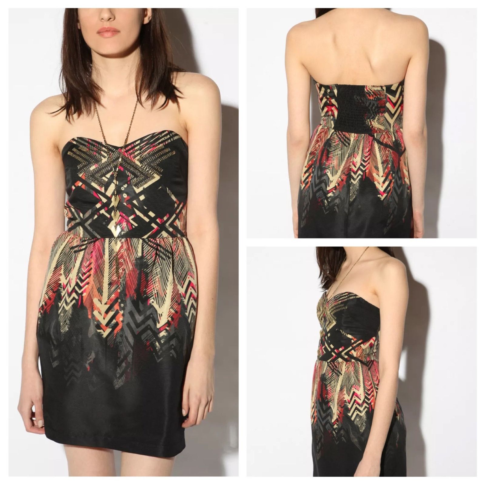 Urban Outfitters Ecote Placed Print Embellished Strapless Dress Size M / US 6-8 / IT 42-44 - 2 Thumbnail