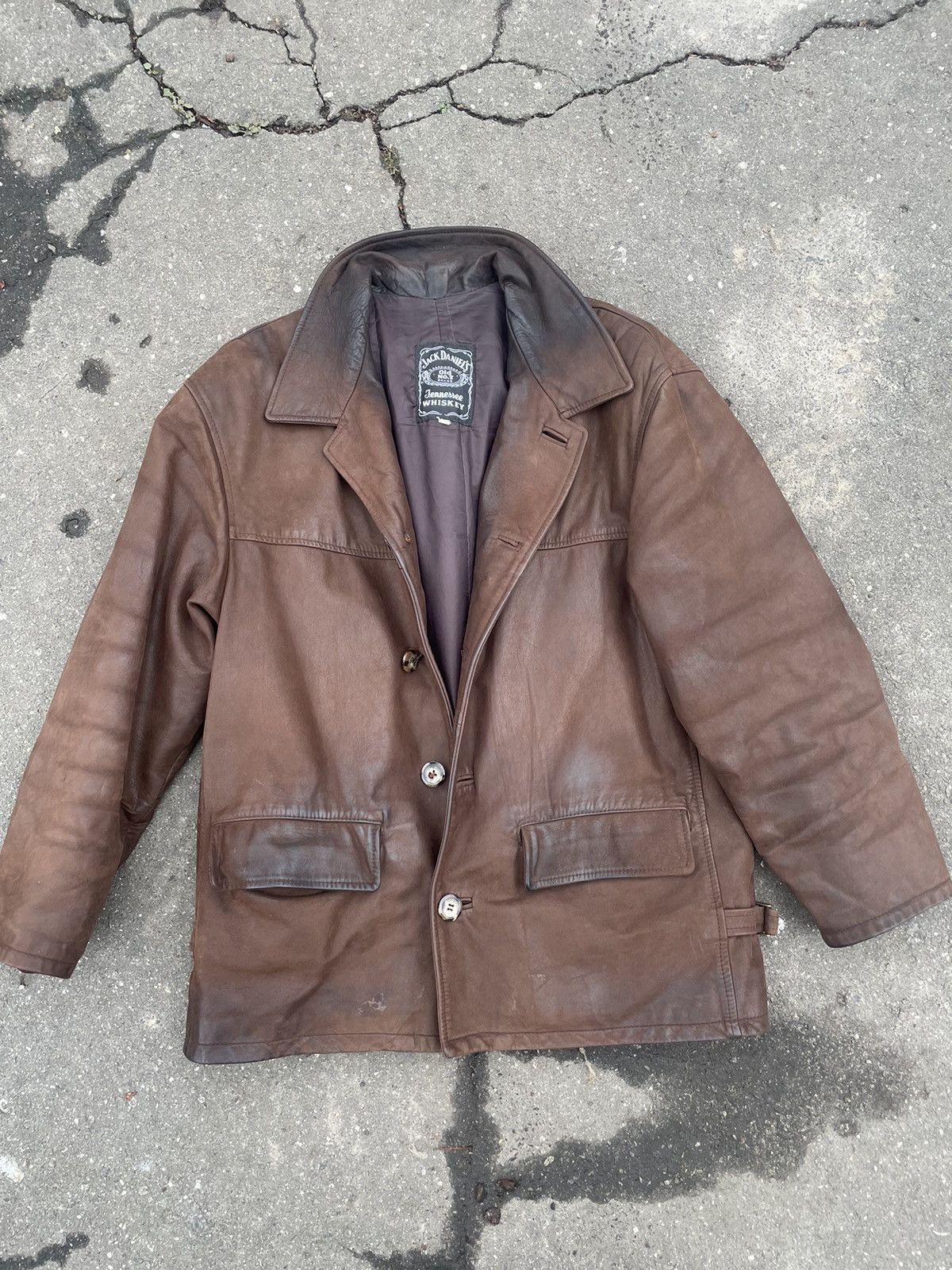 Vintage Jack Daniels Vintage faded Leather Jacket Y2K Size US S / EU 44-46 / 1 - 1 Thumbnail