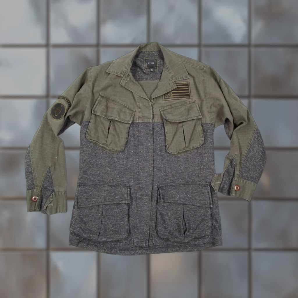 Civil Regime Women's Jacket Small Gray Button Up Military Fatigue Bunker CTD Skull Cotton Canvas Pockets