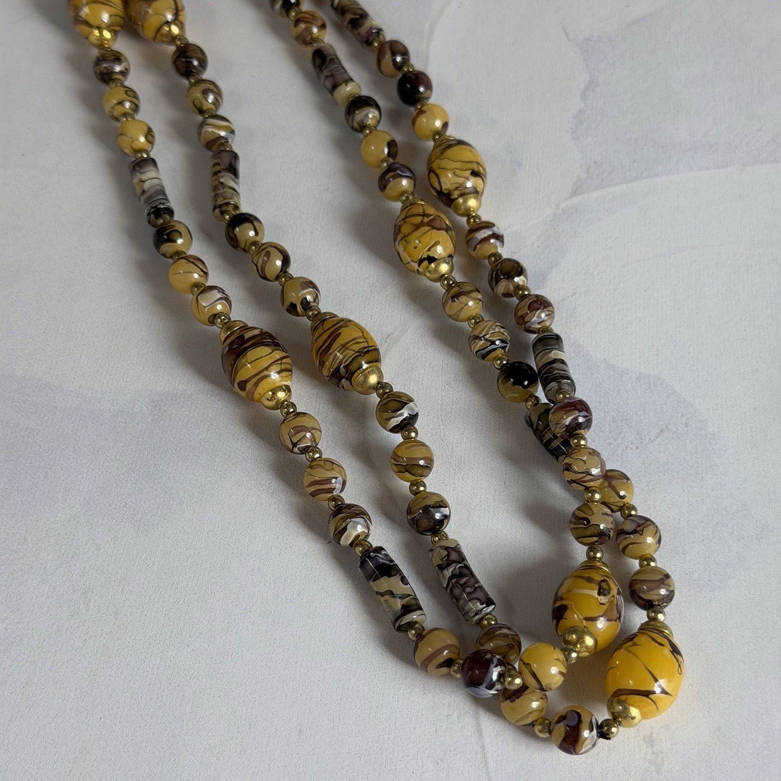 Other Boho VTG 1980s Marbled Earthy Gold-Tones Beaded 40" Necklace Size ONE SIZE - 5 Thumbnail