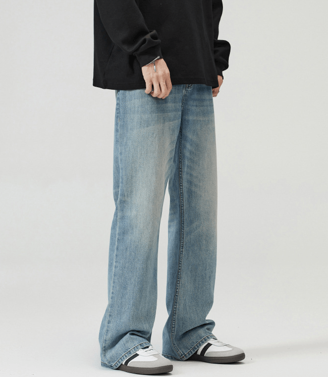 Japanese Brand × Jean Light blue washed retro straight flared baggy jeans Size US 32 / EU 48 - 6 Thumbnail