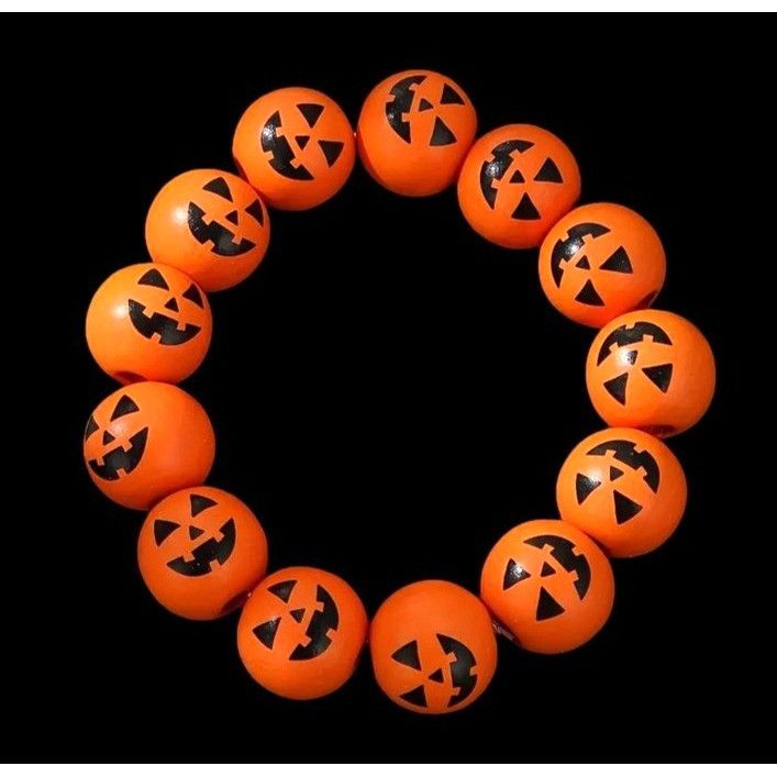 Handmade Jack O Lantern Halloween Stretch Bracelet New Wooden Beads O Size ONE SIZE - 3 Thumbnail