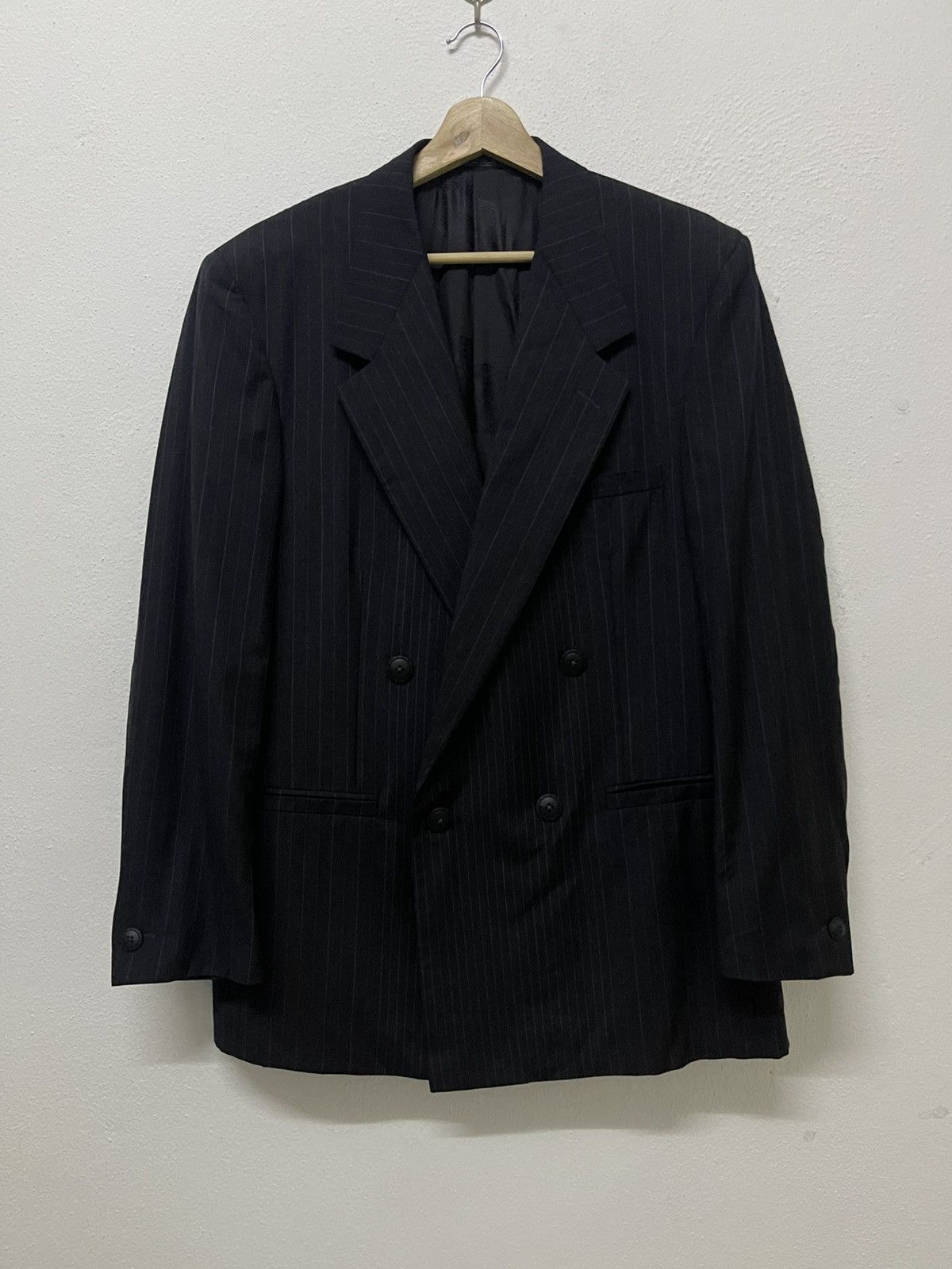 Versace 1990s GIANNI VERSACE PINSTRIPE BESPOKE BUTTON DOUBLE BREAST Size 50R - 1 Thumbnail
