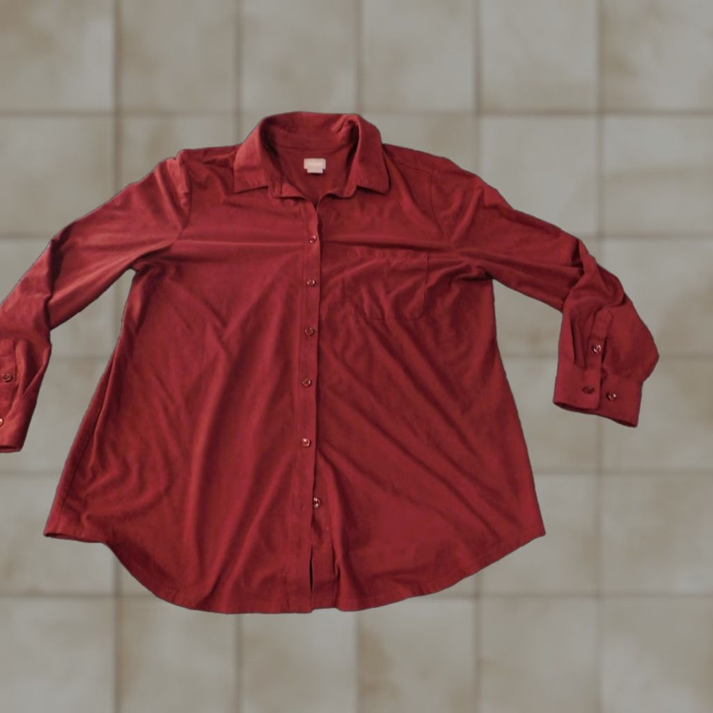 Vintage Chicos Button-Up Shirt Women Red 2 Long Sleeve Round Neck Pockets Cotton woven Casual Basic Vintage No Size XS / US 0-2 / IT 36-38 - 1 Thumbnail