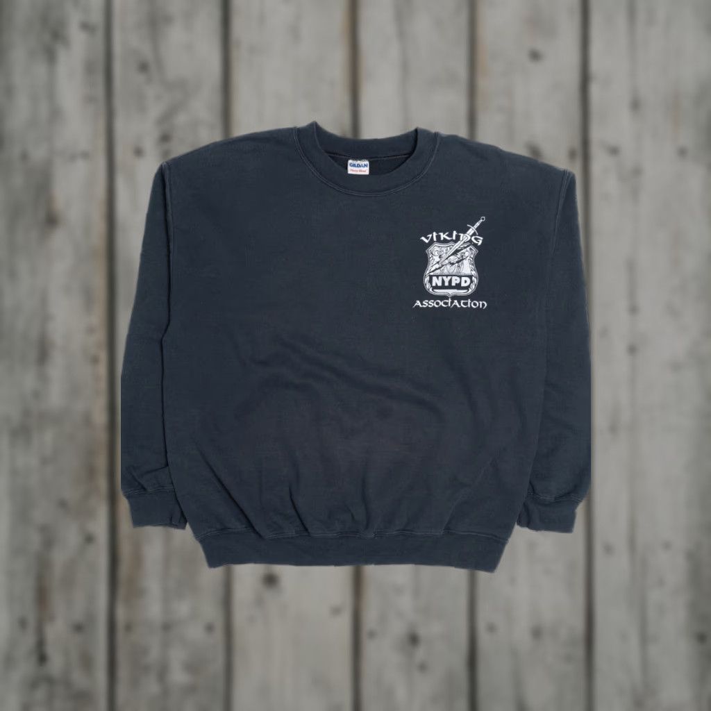 Gildan VINTAGE NYPD Sweatshirt Viking Association Black Unisex Adults Large Cotton / Polyester Gildan Pullover 1990s Size US L / EU 52-54 / 3 - 1 Thumbnail