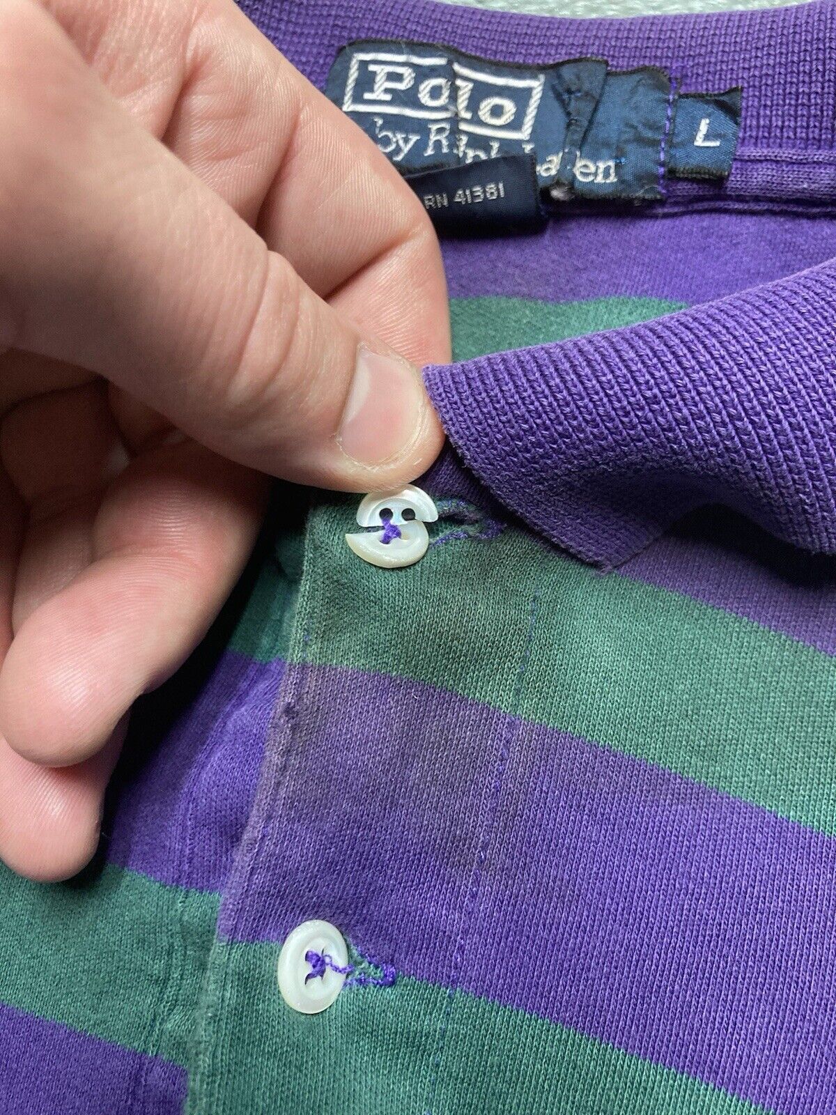 Polo Ralph Lauren × Vintage VTG Ralph Lauren polo shirt striped Charlotte hornets large Size US L / EU 52-54 / 3 - 4 Thumbnail