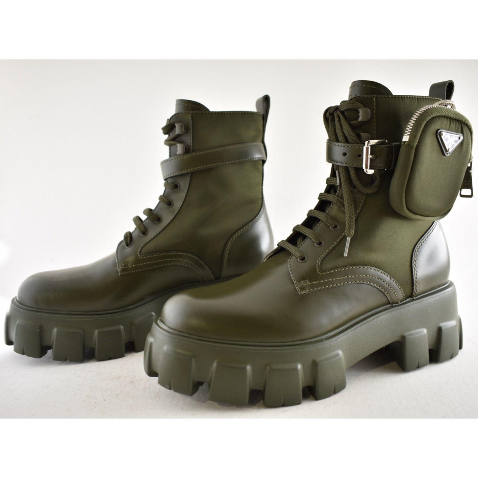 Prada Prada Monolith Green Leather Nylon Pouch Combat Boot 40 Size US 10 / IT 40 - 12 Thumbnail