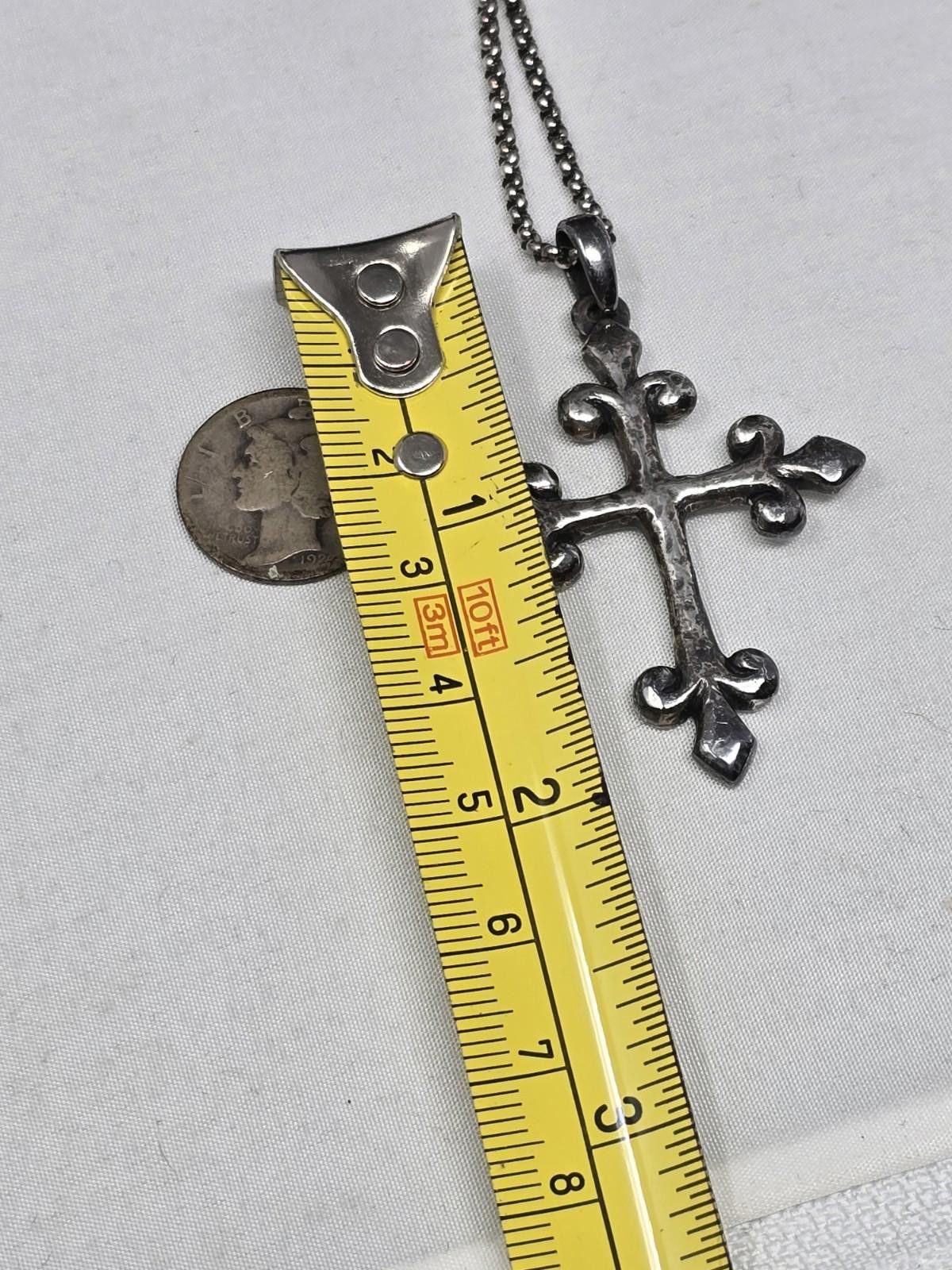 Other Retired James Avery Fleur De Lis Cross 2" Pendant 18" Chain Size ONE SIZE - 5 Thumbnail