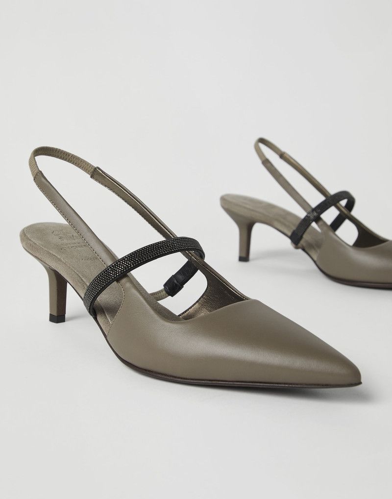 Brunello Cucinelli o1la1rc1a0326 Nappa Leather Heels With Shiny Strap in Brown Size US 9 / IT 39 - 4 Thumbnail