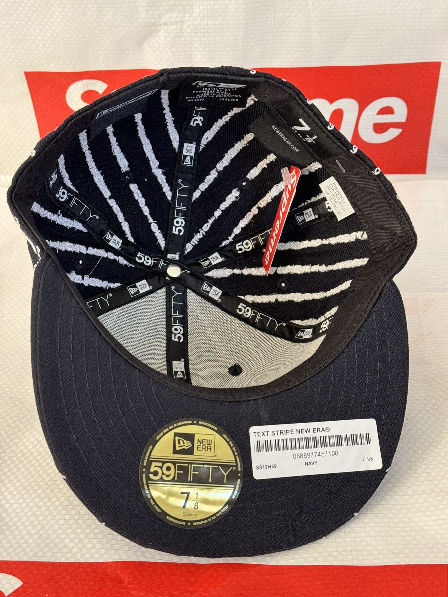 Supreme Text Stripe New Era Cap Navy 7 1/8 HAT SS 19
