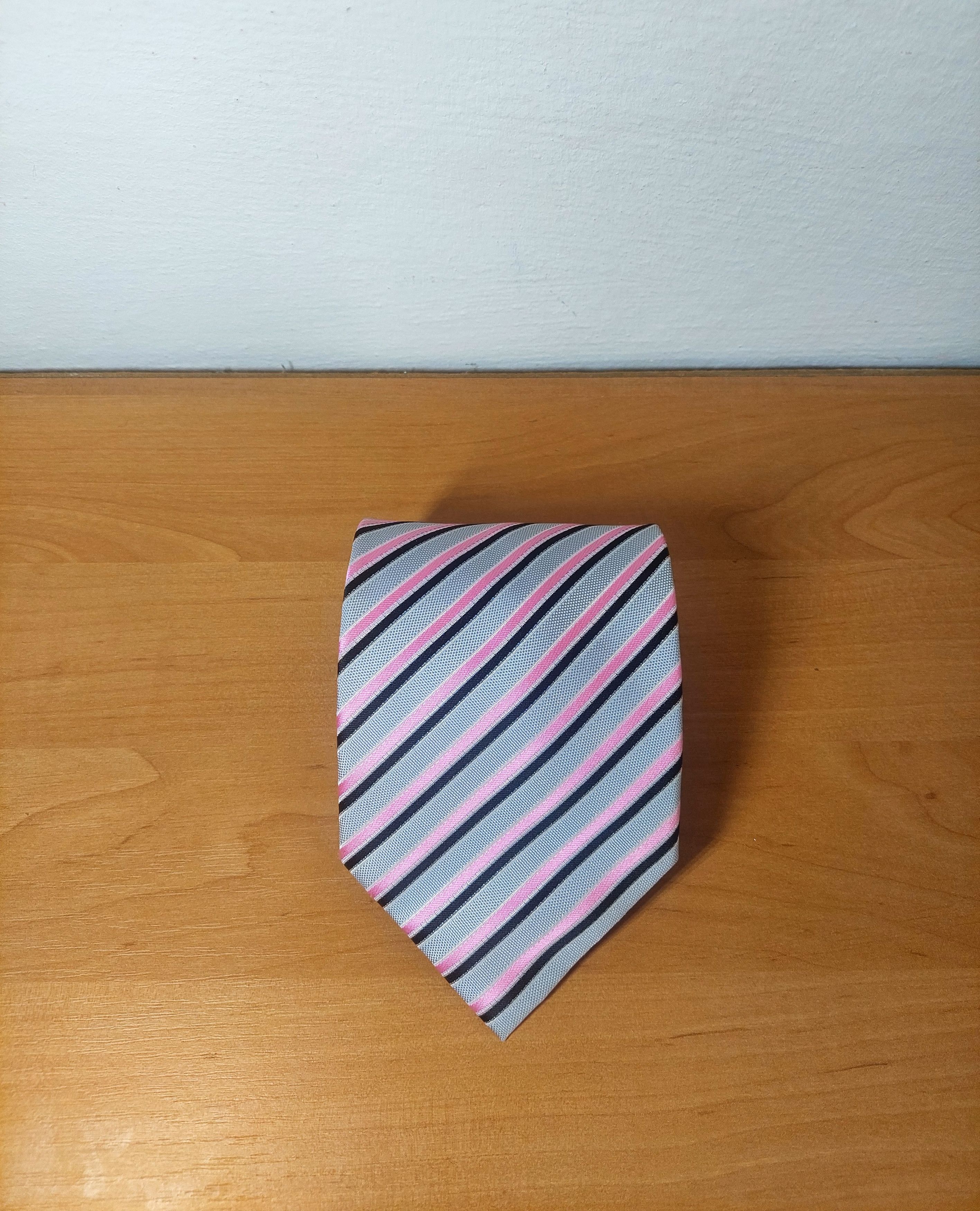 Ermenegildo Zegna Ermenegildo Zegna Silk Tie Gray Pink Diagonal Stripe Italy Size ONE SIZE - 22 Thumbnail