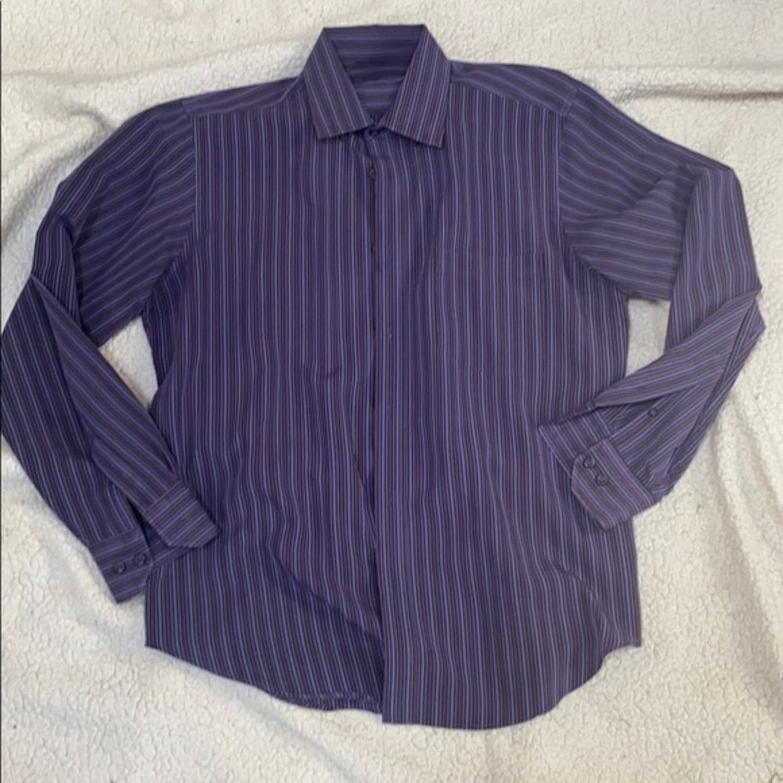 BUGATCHI Bugatchi Uomo Purple Stripe Button-Down Shirt | Sz L Size US L / EU 52-54 / 3 - 2 Thumbnail