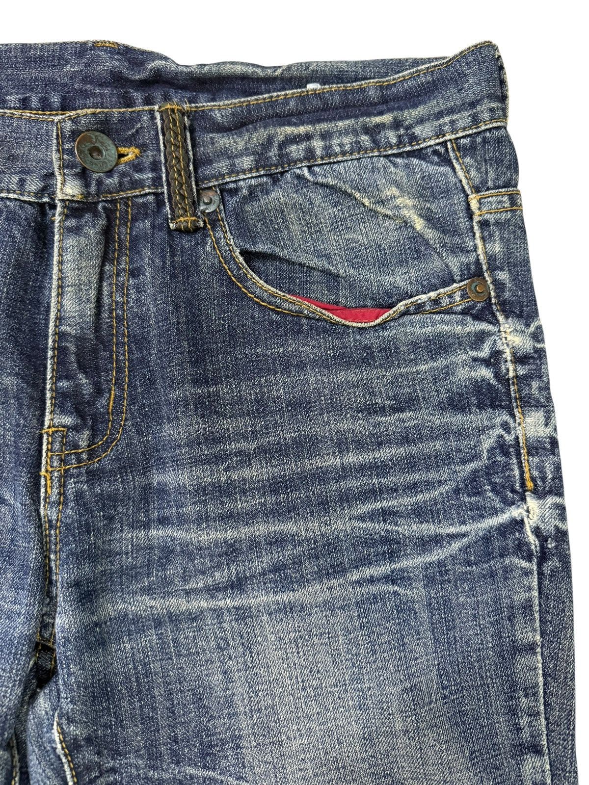Japanese Brand Flared Jeans Russ.k Distressed Denim Nice Design Boot Cut Size US 33 - 6 Thumbnail