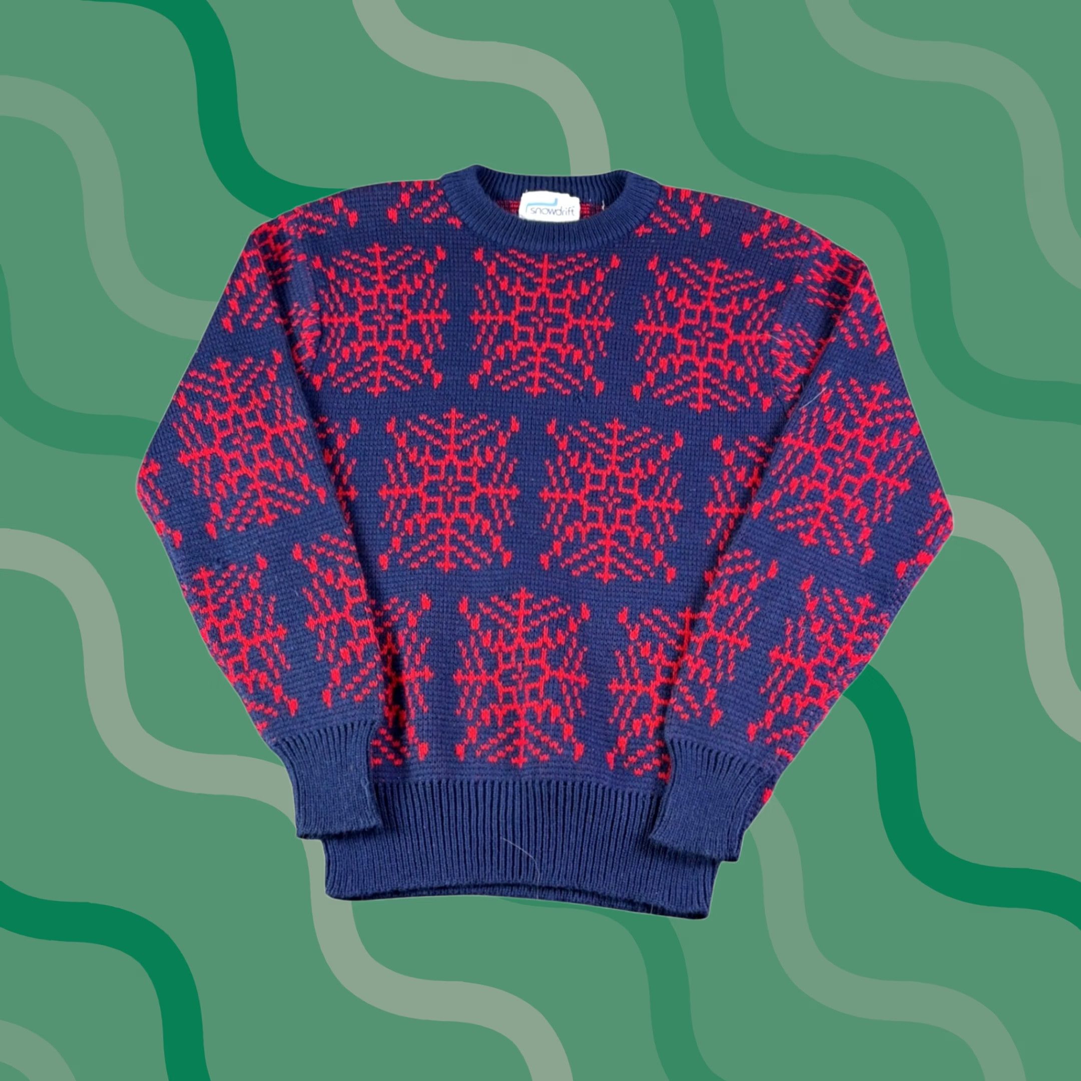 Vintage VINTAGE Snowdrift Navy Red Snowflake Knit Sweater Mens Womens Pullover Wool Crew Neck Geometric Graphic Print Knit Size M / US 6-8 / IT 42-44 - 1 Thumbnail