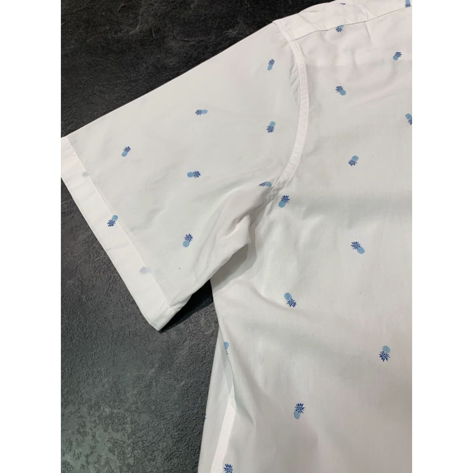 Chaps Chaps Button-Up Shirt Short Sleeve Cotton White with Blue Pineapple 2XLT Mens Size US 39 - 4 Thumbnail