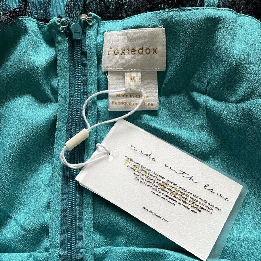 Anthropologie NWT New Anthropologie FOXIEDOX Teal Pleated Black Lace Dres Size M / US 6-8 / IT 42-44 - 7 Thumbnail