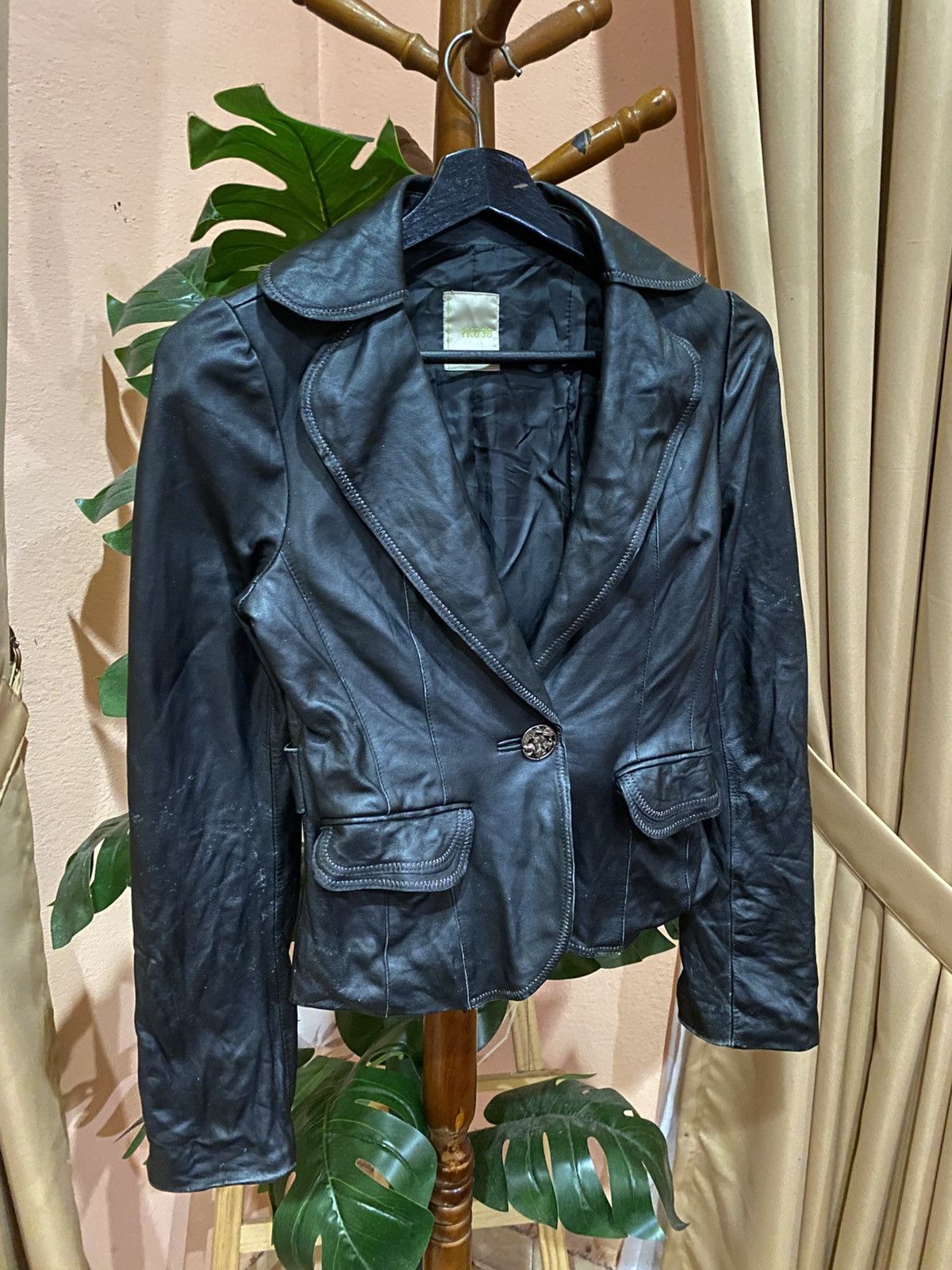 Other Vintage YK038 Black Leather Women’s Blazer Jacket - Classic Size XS / US 0-2 / IT 36-38 - 3 Thumbnail