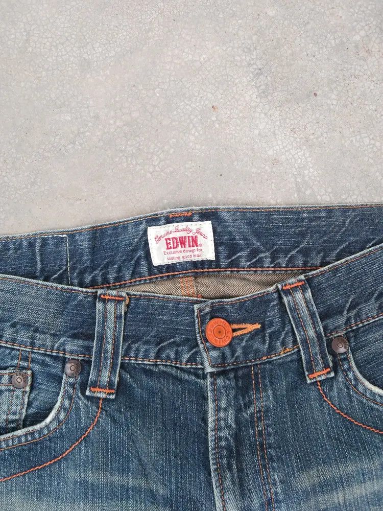 Japanese Brand Vintage Edwin Faded Blue Distressed Jeans 34x32 Size US 34 / EU 50 - 6 Thumbnail