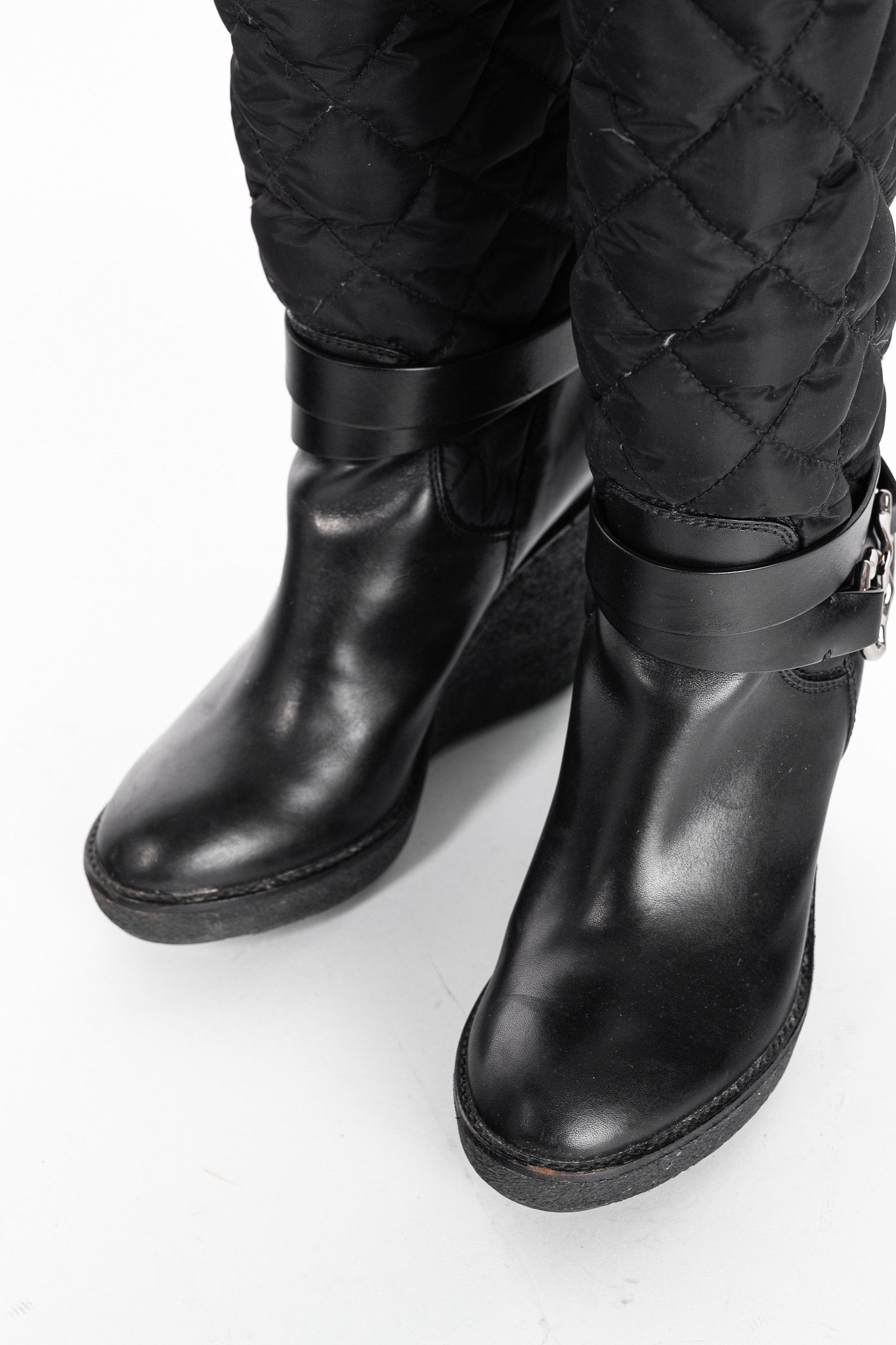 Moncler Moncler New Cernobbio Black Quilted Leather Wedge Boots Size US 6.5 / IT 36.5 - 6 Thumbnail