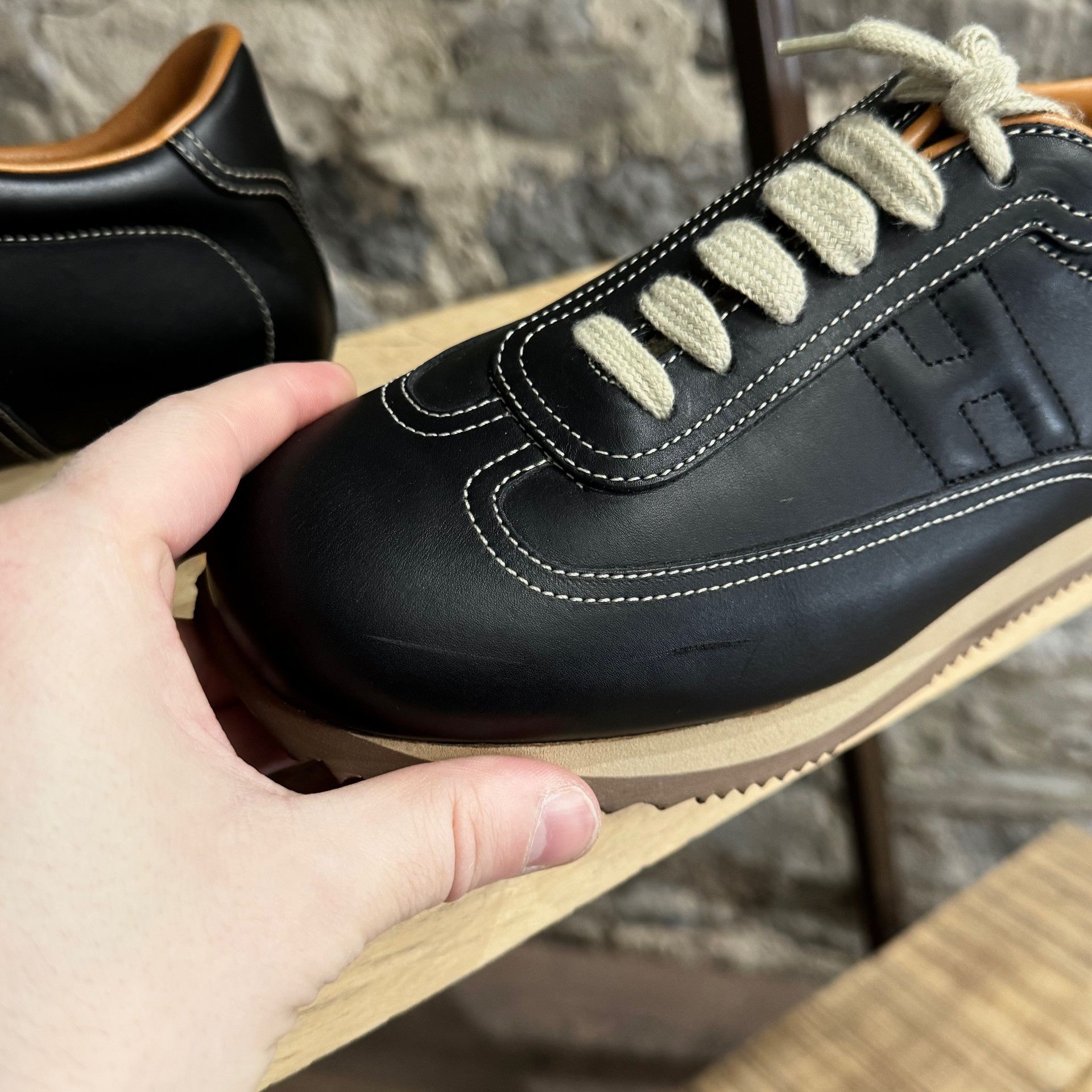 Hermes Hermès Black Leather Quick H Platform Sneakers Size US 10.5 / IT 40.5 - 7 Thumbnail