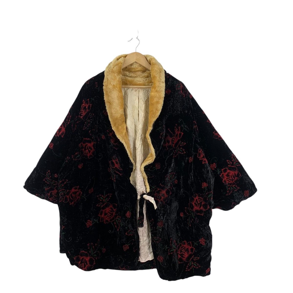 Vintage Vintage 70s KIMONO JAPAN FLORAL ROSE Velvet Haori Robe Coat Size XXL / US 16-18 / IT 52-54 - 3 Thumbnail