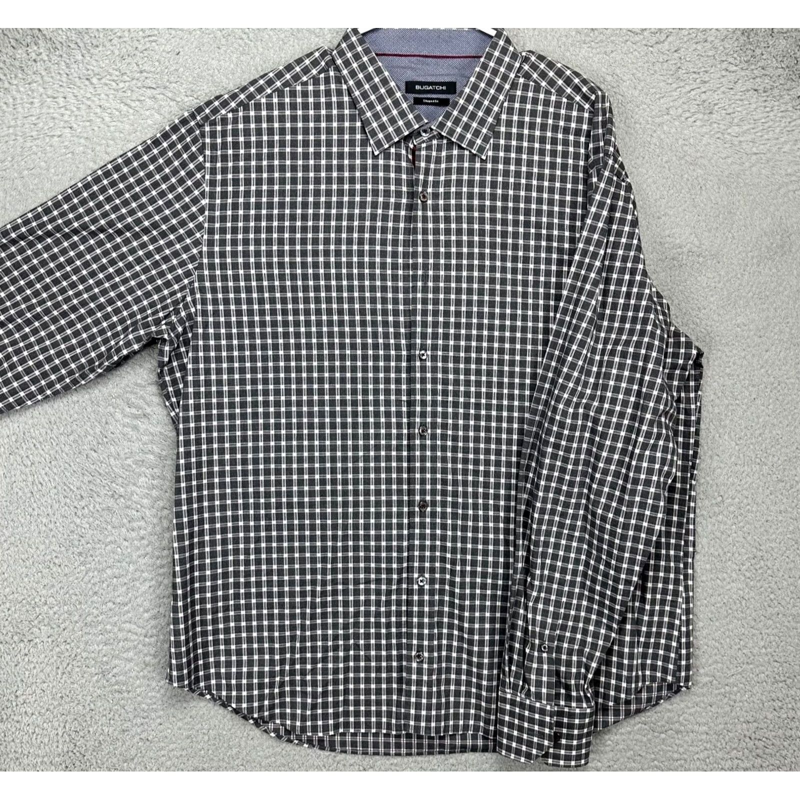 BUGATCHI BUGATCHI Shirt Mens 2XL Plaid Button-Up Long Sleeve Gray White Red Cotton Shaped Fit Retro? No — Button-Up Shirt Size US XXL / EU 58 / 5 - 4 Thumbnail