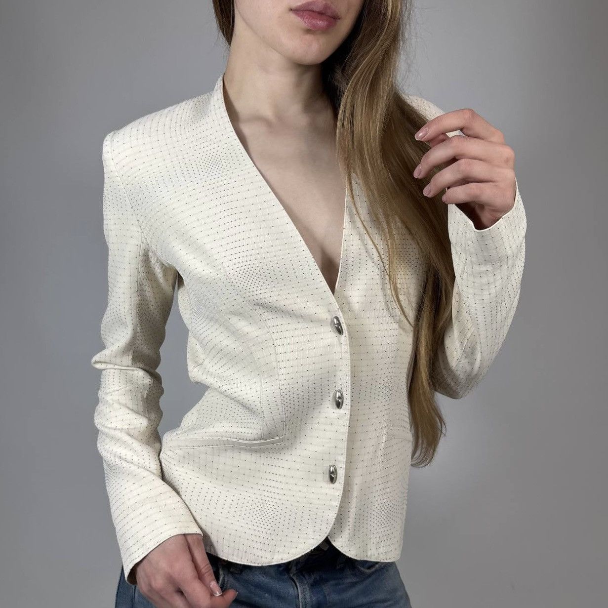 Mugler Vintage Y2K MUGLER Mini Dot Pattern Luxury Classic Blazer Size M / US 6-8 / IT 42-44 - 2 Thumbnail